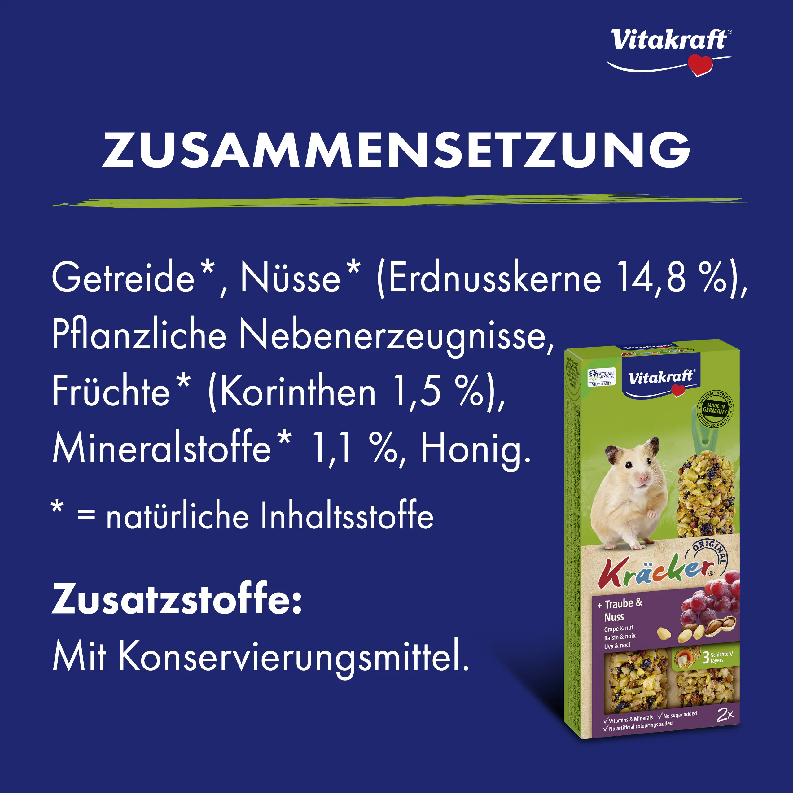 Vitakraft Nagerfutter Snack Kräcker 112 g Traube & Nuss 2 Stück