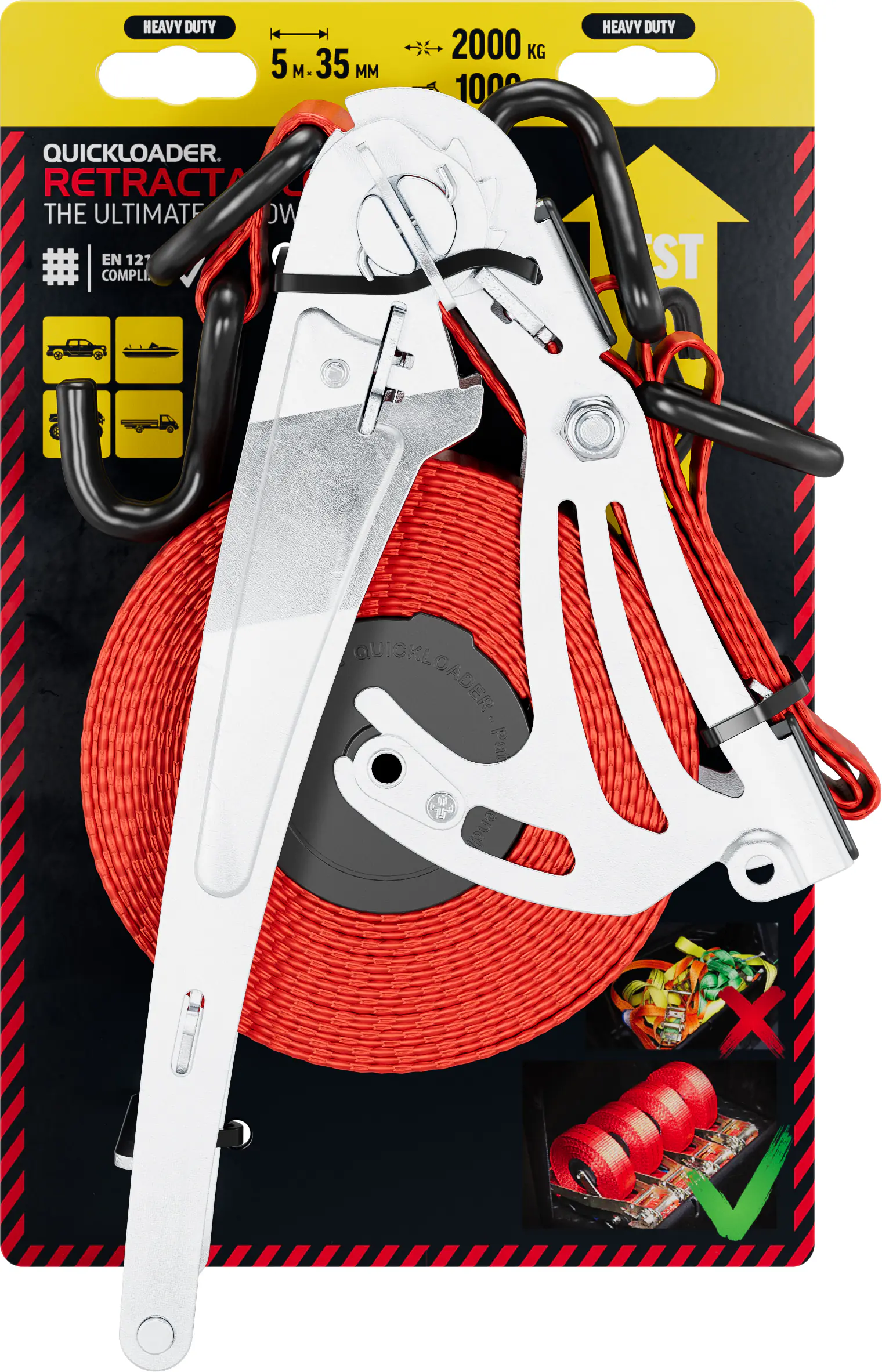 QUICKLOADER® Spanngurt Retractable 35 mm x 5 m 1 Stück rot