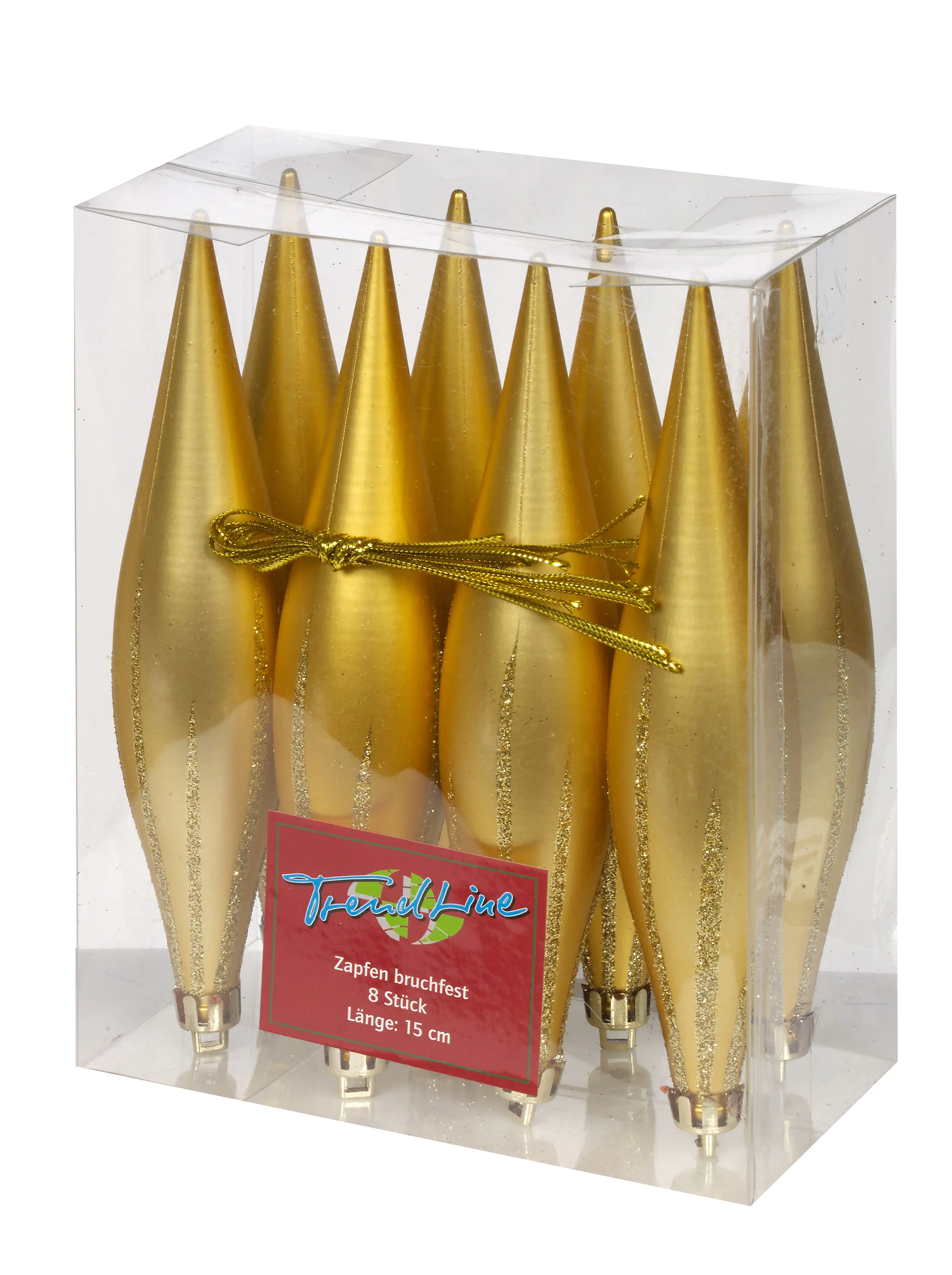 TrendLine Weihnachtskugeln Zapfen bruchfest, langlebig 15 cm gold 8 Stück