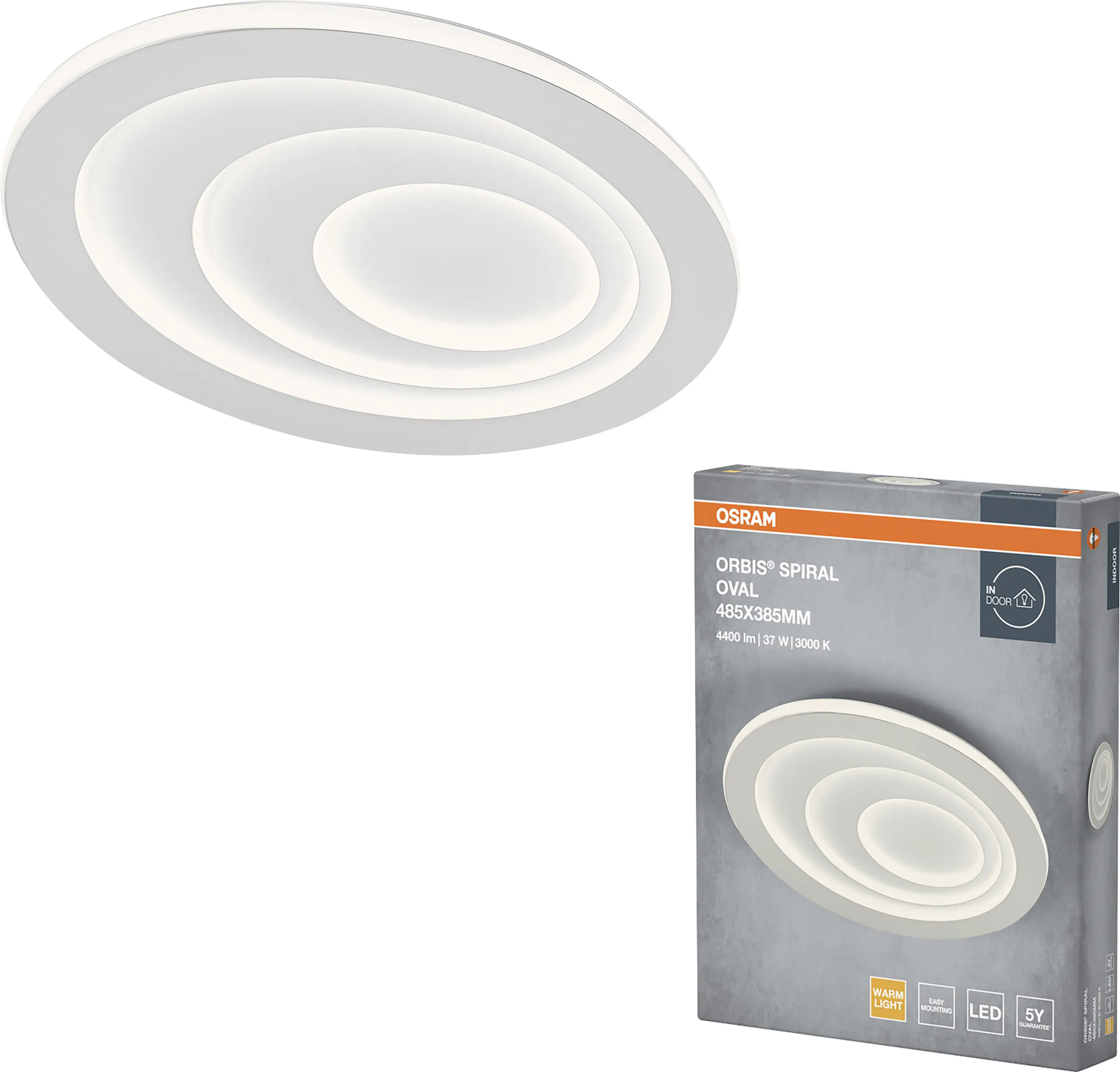 Osram LED Deckenleuchte Orbis Spiral Oval weiß Ø 49 cm 37 W warmweiß