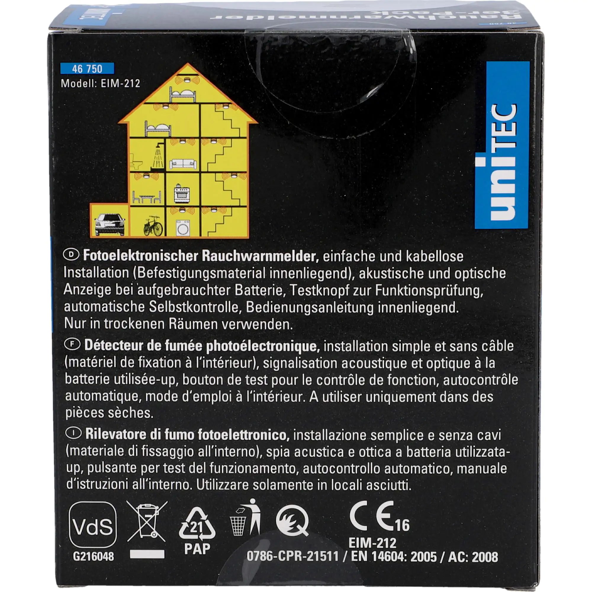 Rauchwarnmelder 3er Pack bis zu 10 Jahre Batterielaufzeit, VDS-geprüft