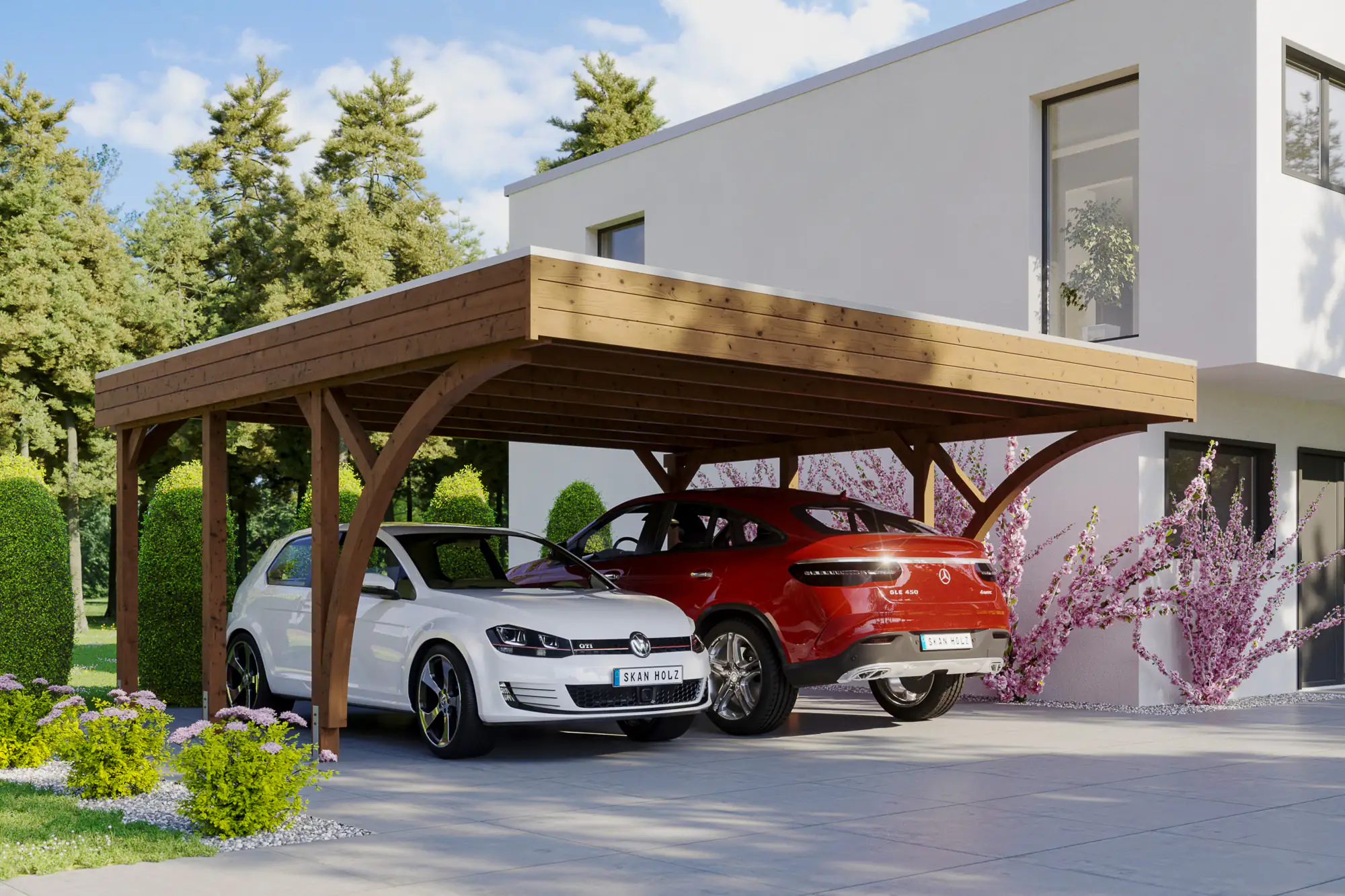 SKAN HOLZ Friesland Carport Set 8 557 x 555 cm, lasiert in Nussbaum