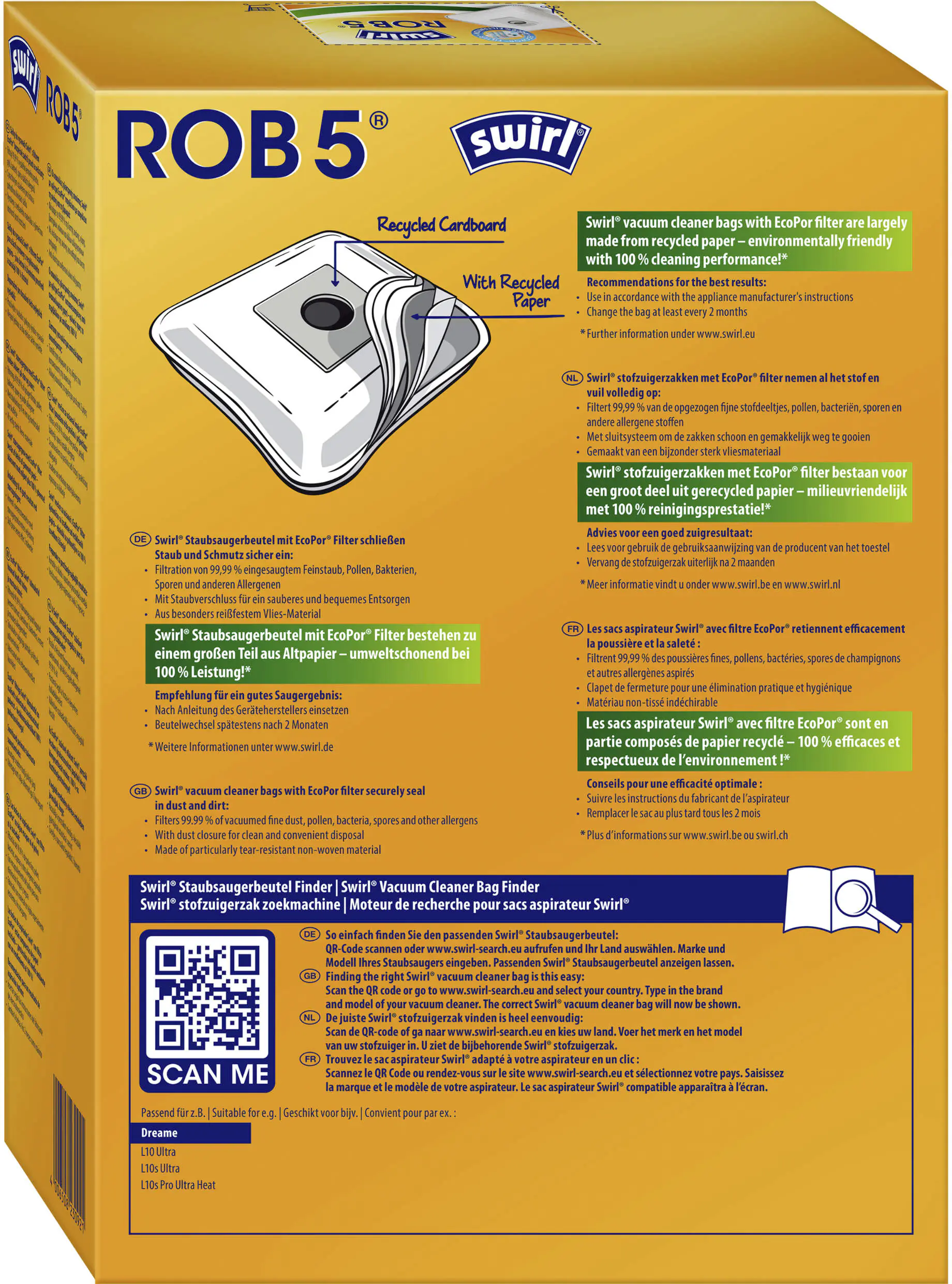 Swirl ROB 5 EcoPor Staubsaugerbeutel 4 Staubbeutel