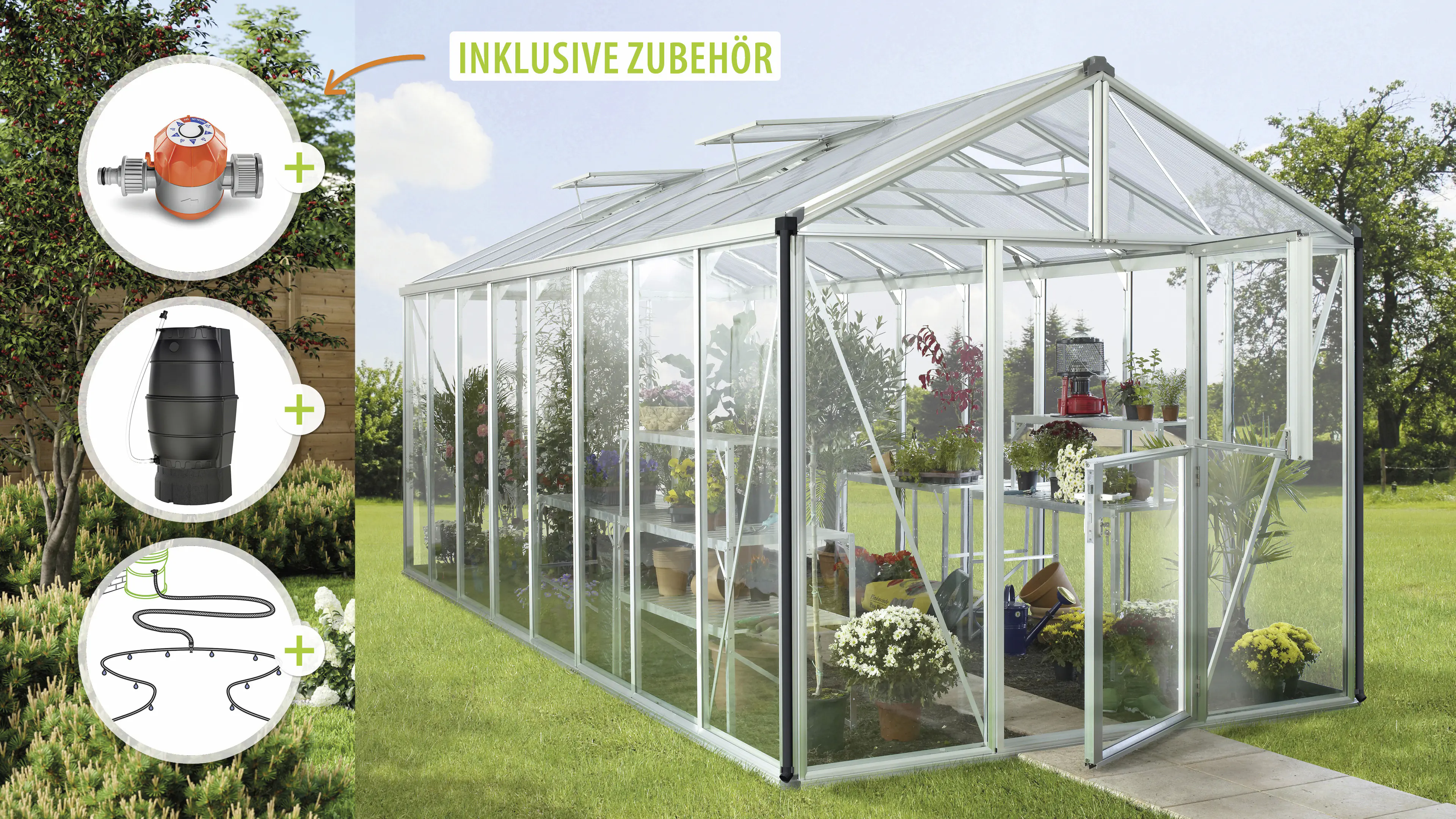 Vitavia Gewächshaus-Set Zeus 15700 ESG/HKP alu 266 x 621 cm 