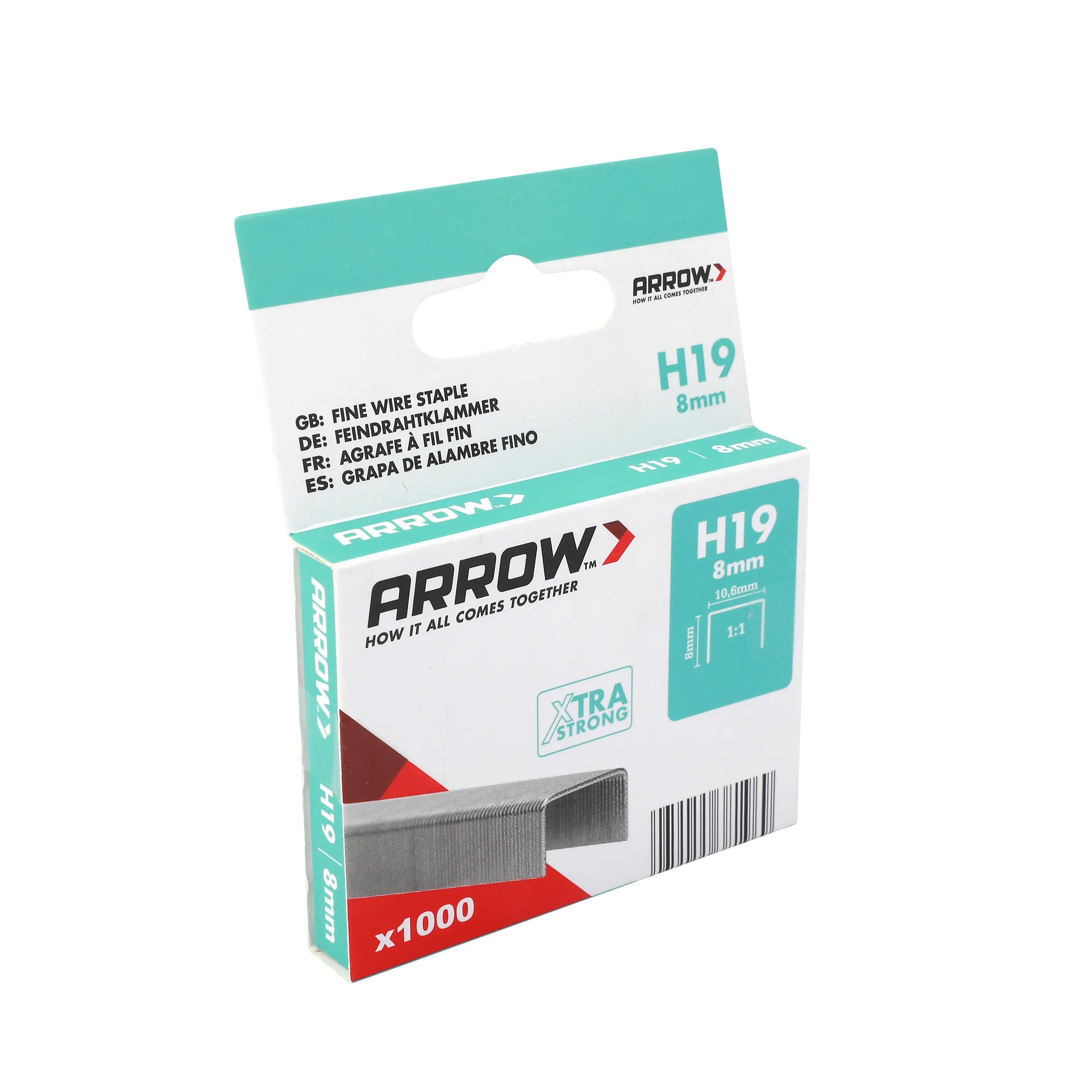 Arrow Tackerklammer Feindraht H19 8 mm Stoff & Gewebe 1000 Stück