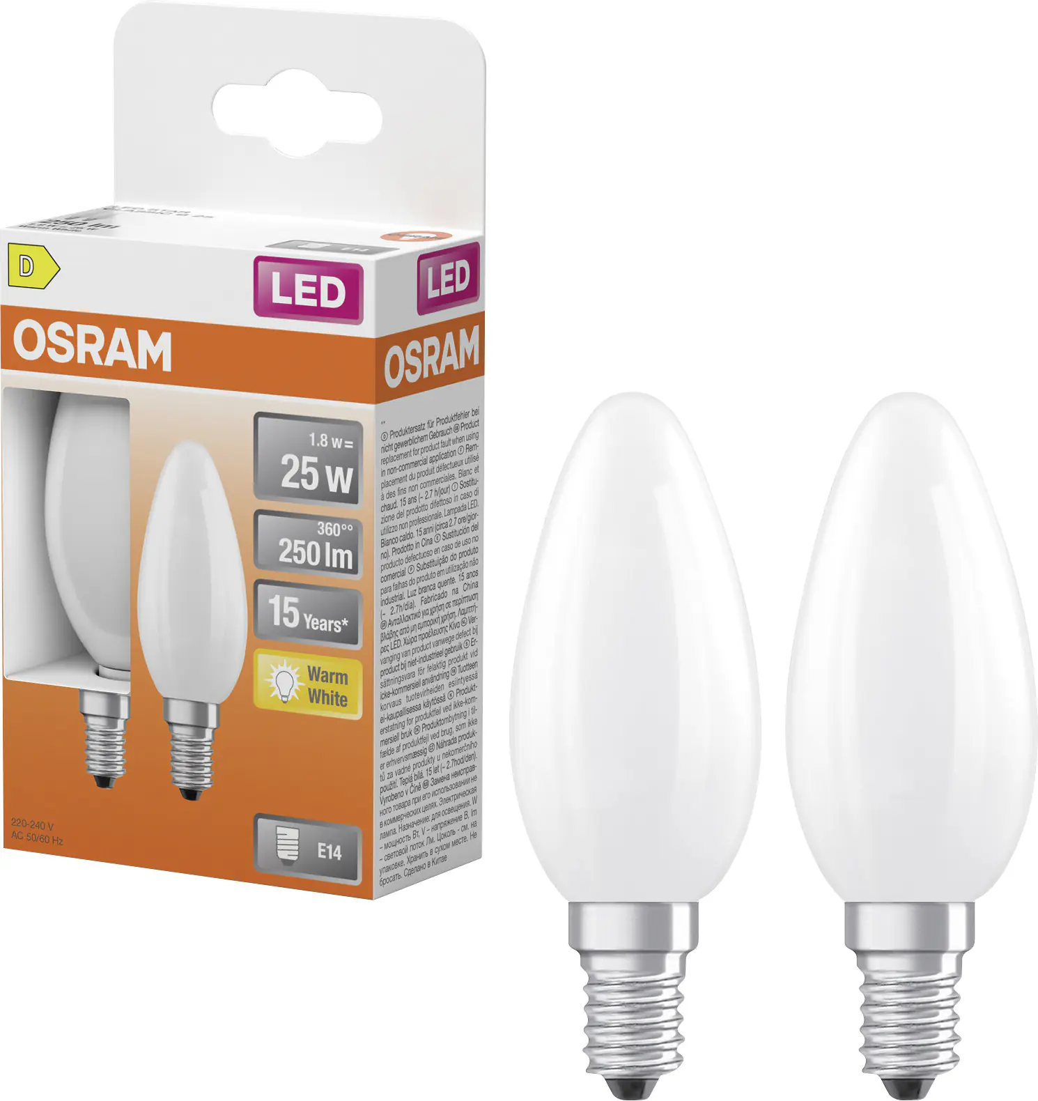 Osram LED Leuchtmittel E14 2er Pack Star Classic 1,8W matt warmweiß