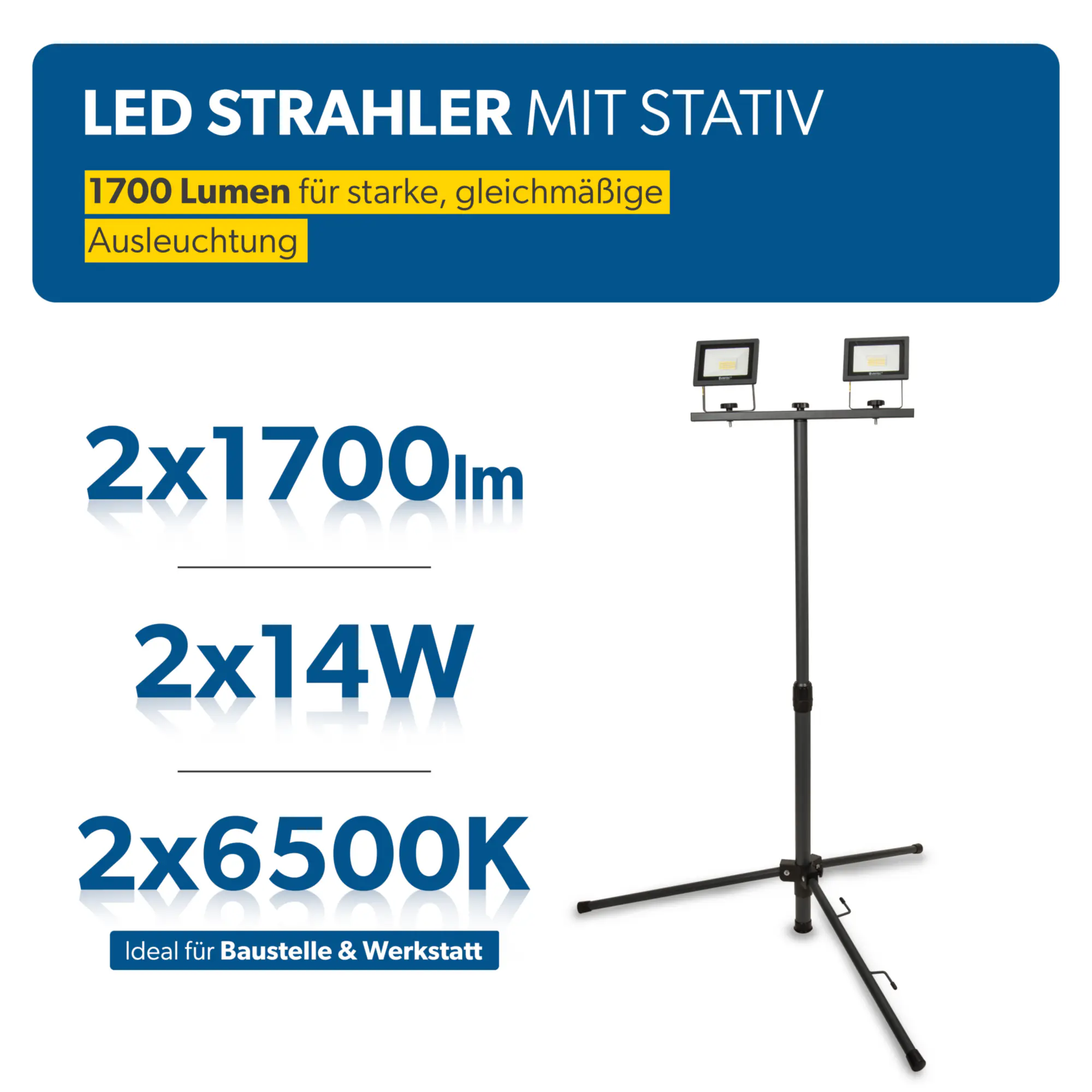 UniTec LED Strahler mit Stativ 2 x 14 W 1700 lm anthrazit