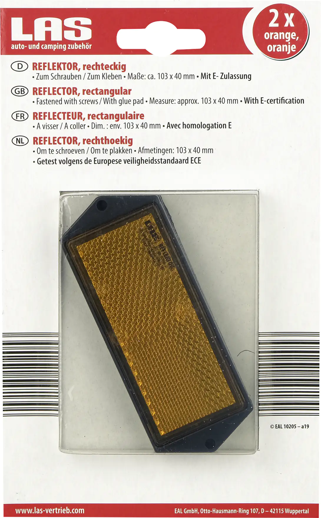 LAS Reflektor rechteckig orange 2 Stück