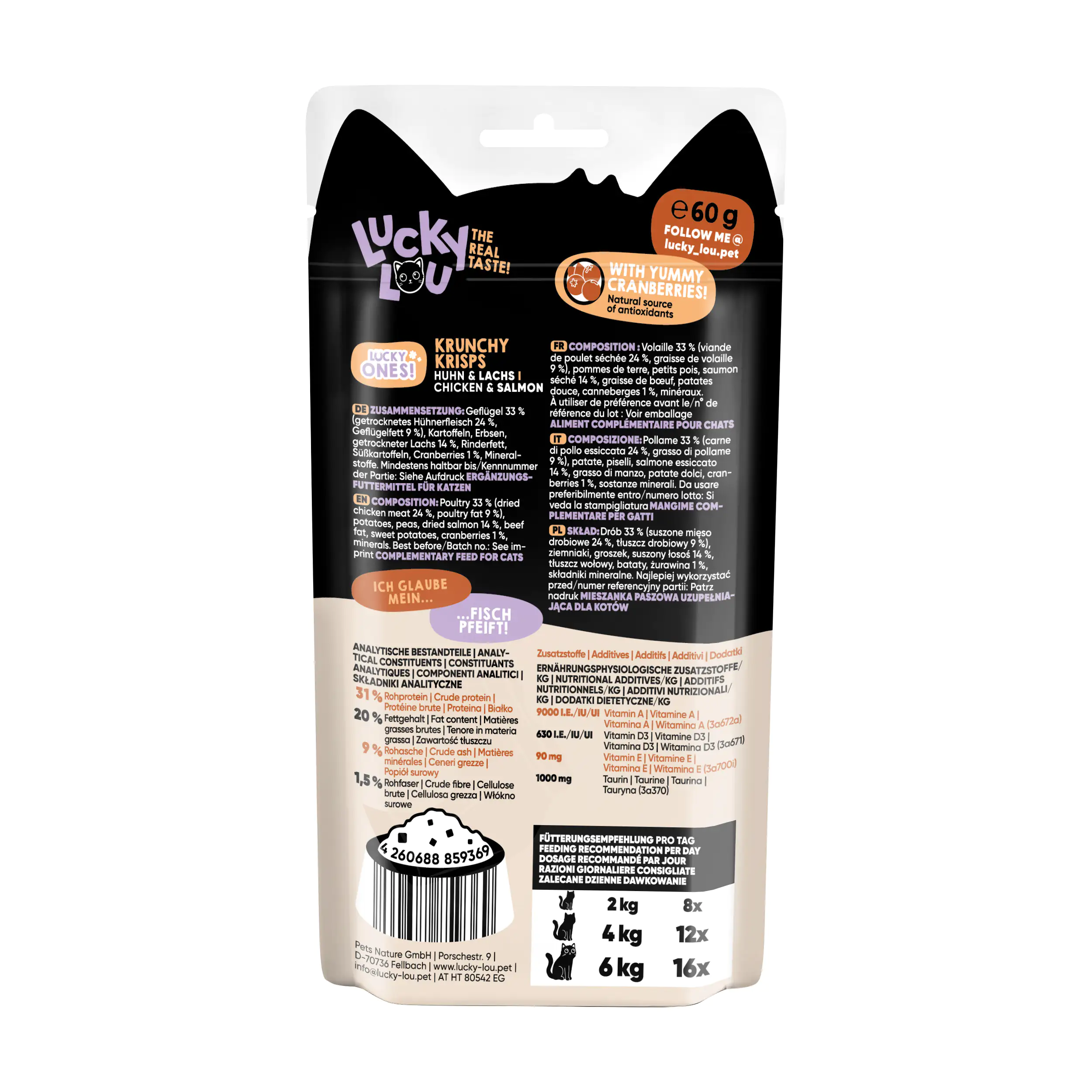 Lucky Lou Katzensnack Krunchy Krisps Huhn und Lachs 60 g