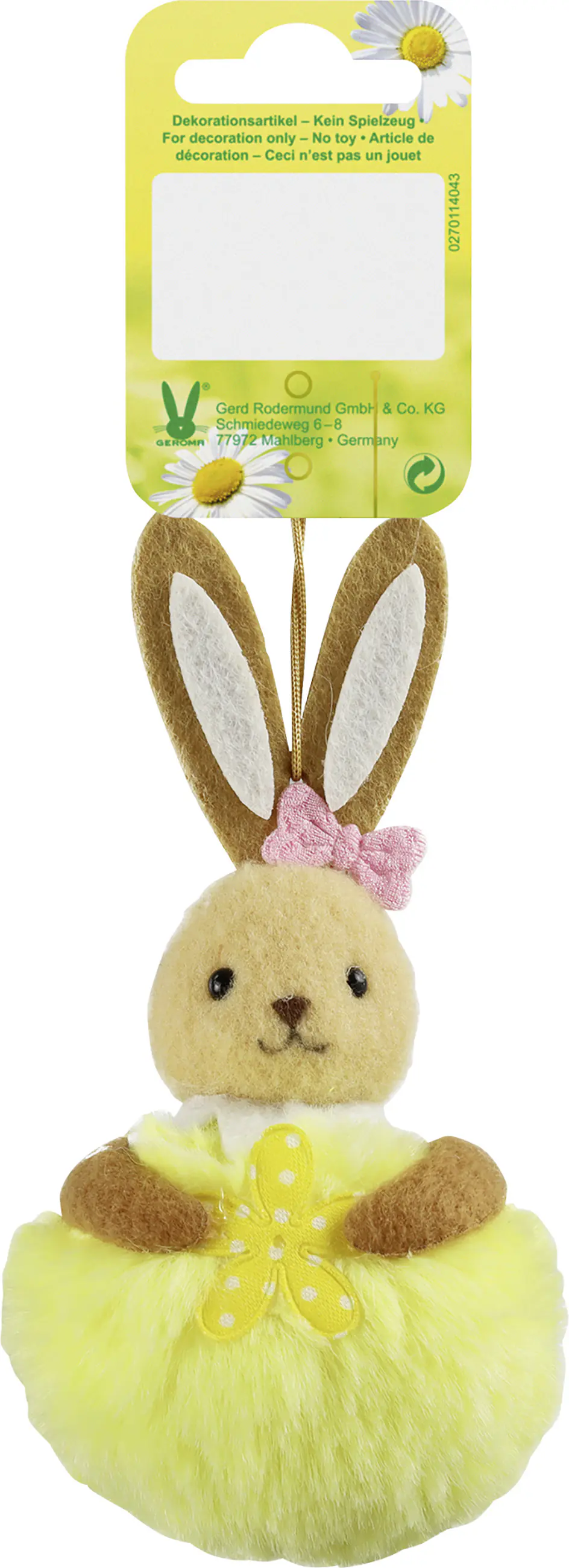 Dekohänger Plüsch Hase 12 x 6 cm gelb