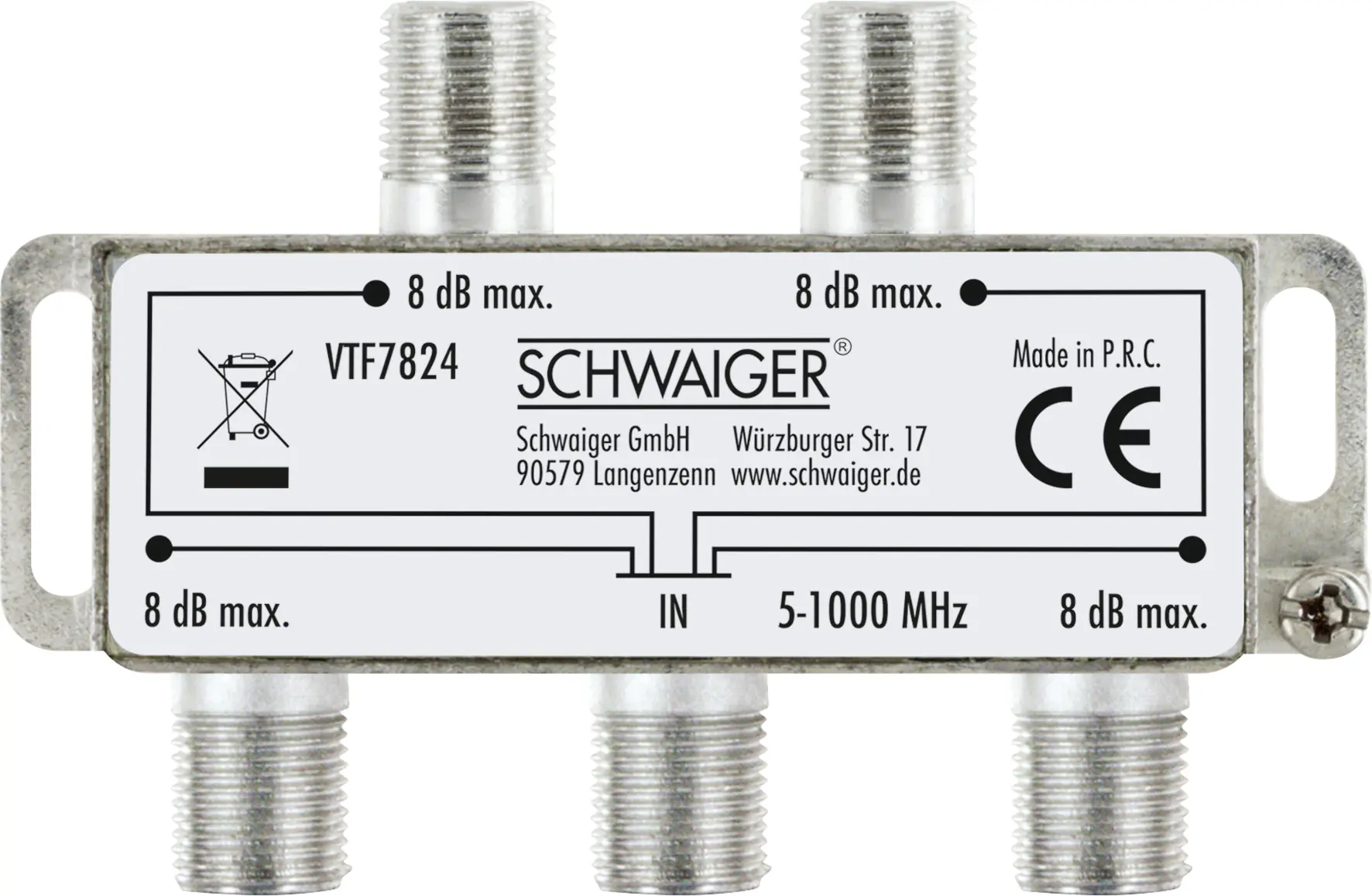 Schwaiger Verteiler VTF7824 531 2-fach 1x F Buchse auf 4x F Buchse, Dämpfung max. 8dB
