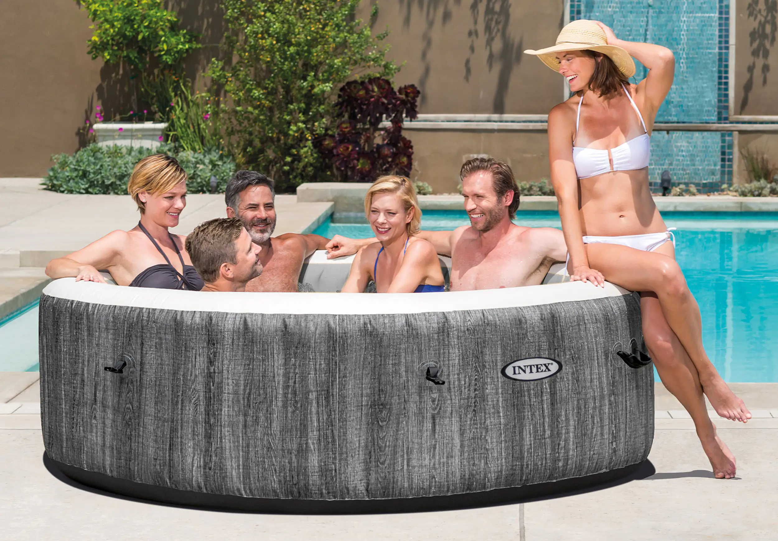 6941057418247_03 Intex Whirlpool PureSPA Bubble Massage Greywood Deluxe grau, Ø 216 x 71 cm