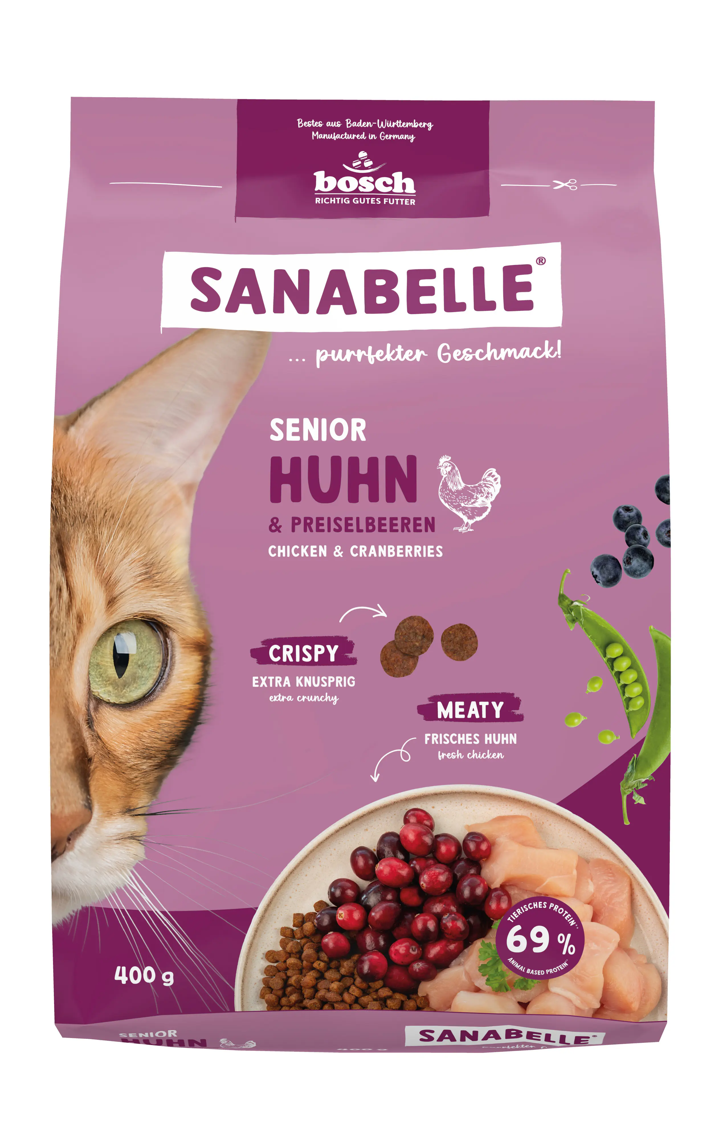Sanabelle Katzentrockenfutter Senior mit Huhn & Preiselbeeren für ältere Katzen 400 g