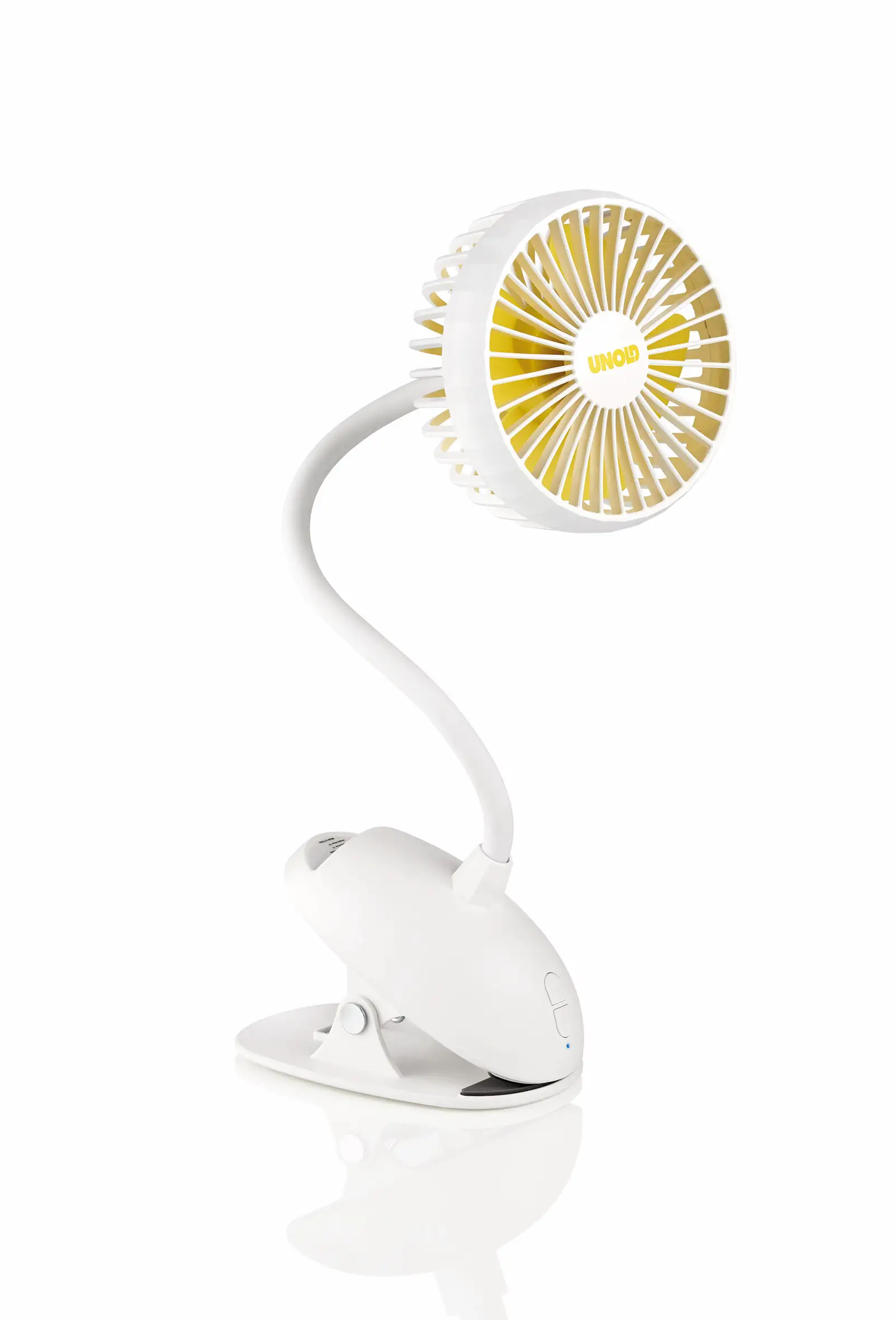 Unold Akku-Tischventilator Breezy Clip weiß gelb
