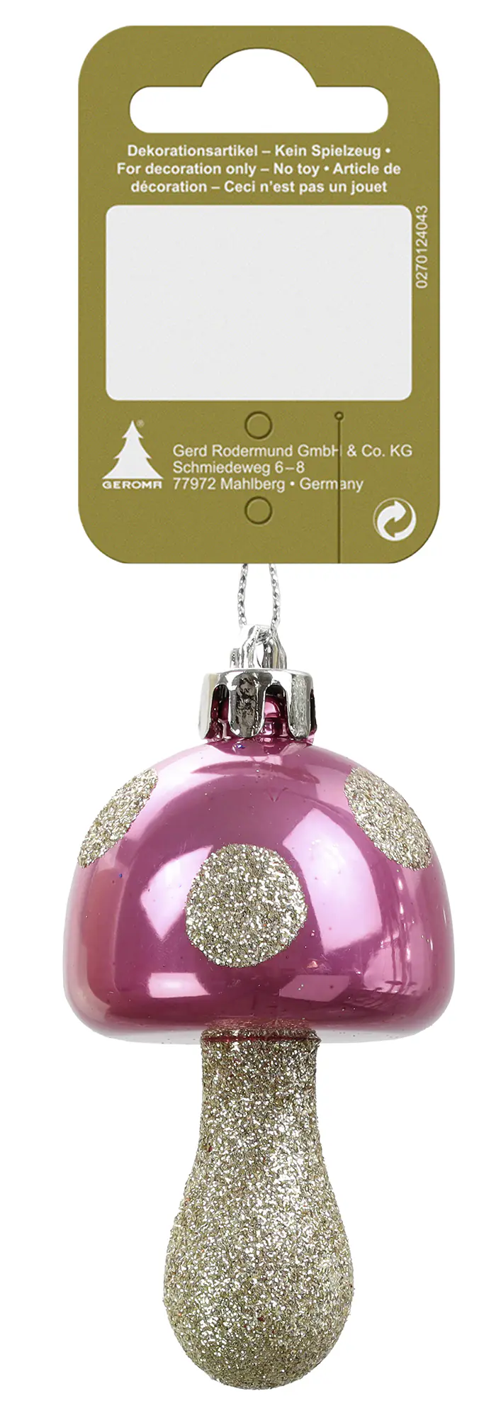 Dekohänger Pilz Kunststoff 8 x 5 cm pink-silber