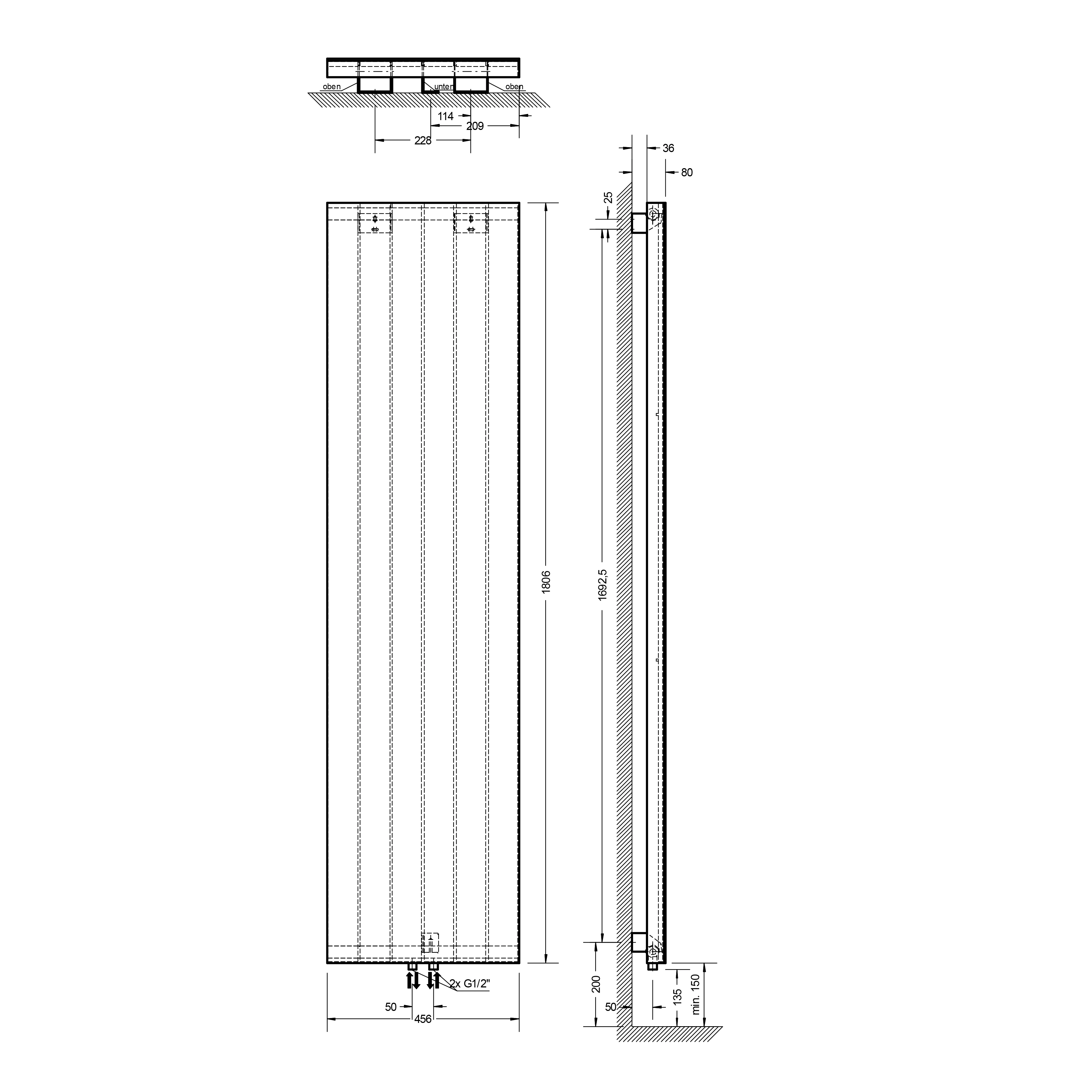 Schulte Design-Heizkörper New York mit Spiegel 180 x 45,6 cm