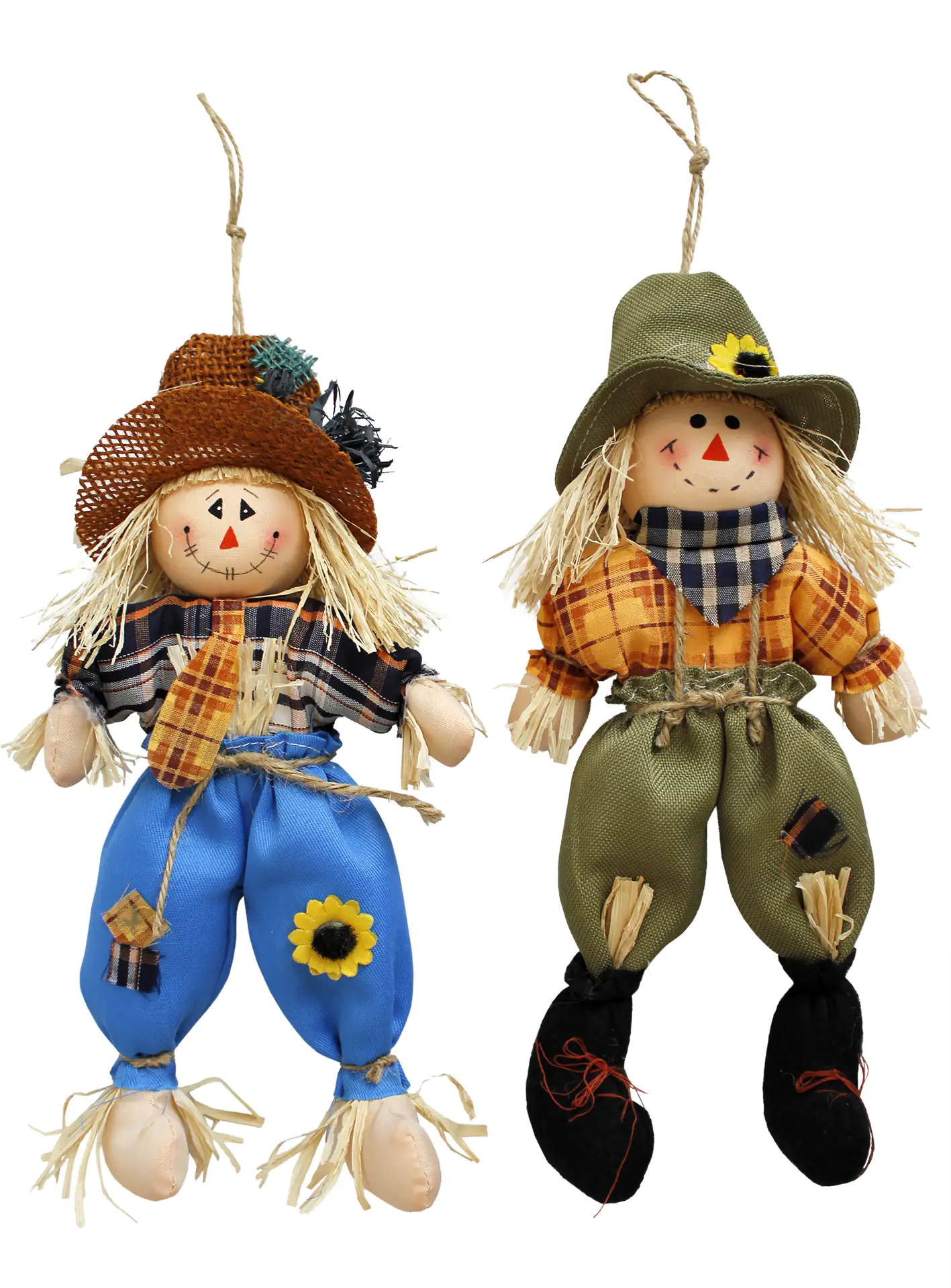 Herbstmännchen zum Hängen aus Stroh und Stoff 27 cm