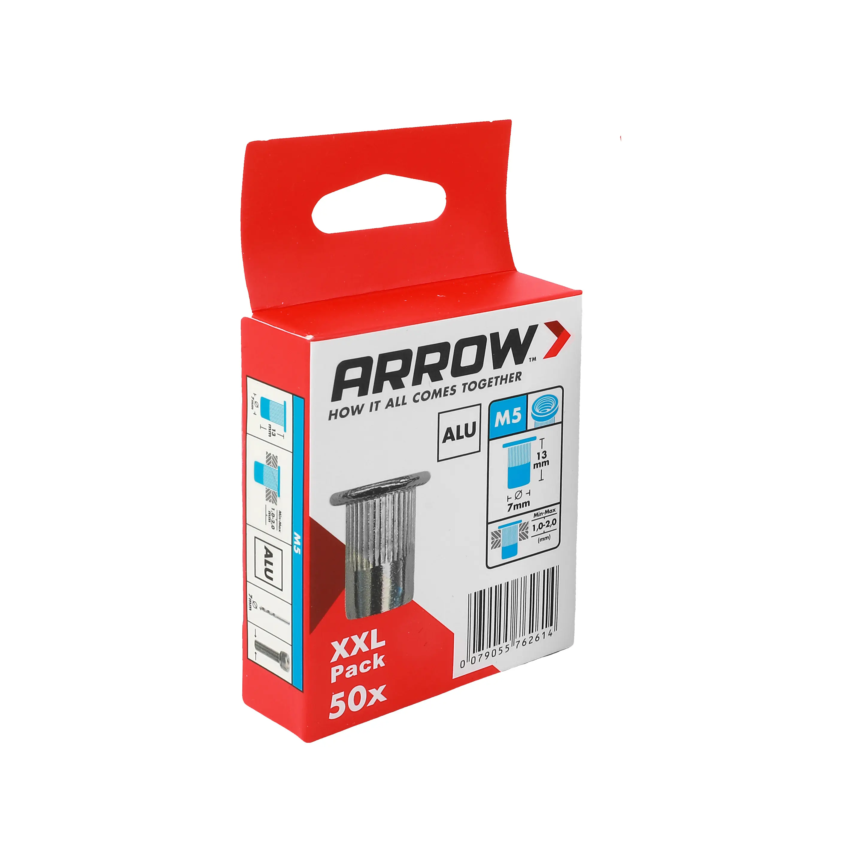 Arrow Blindnietmutter Typ M5 Ø 7 x 13 mm mit M5 Gewinde Aluminium 50 Stück