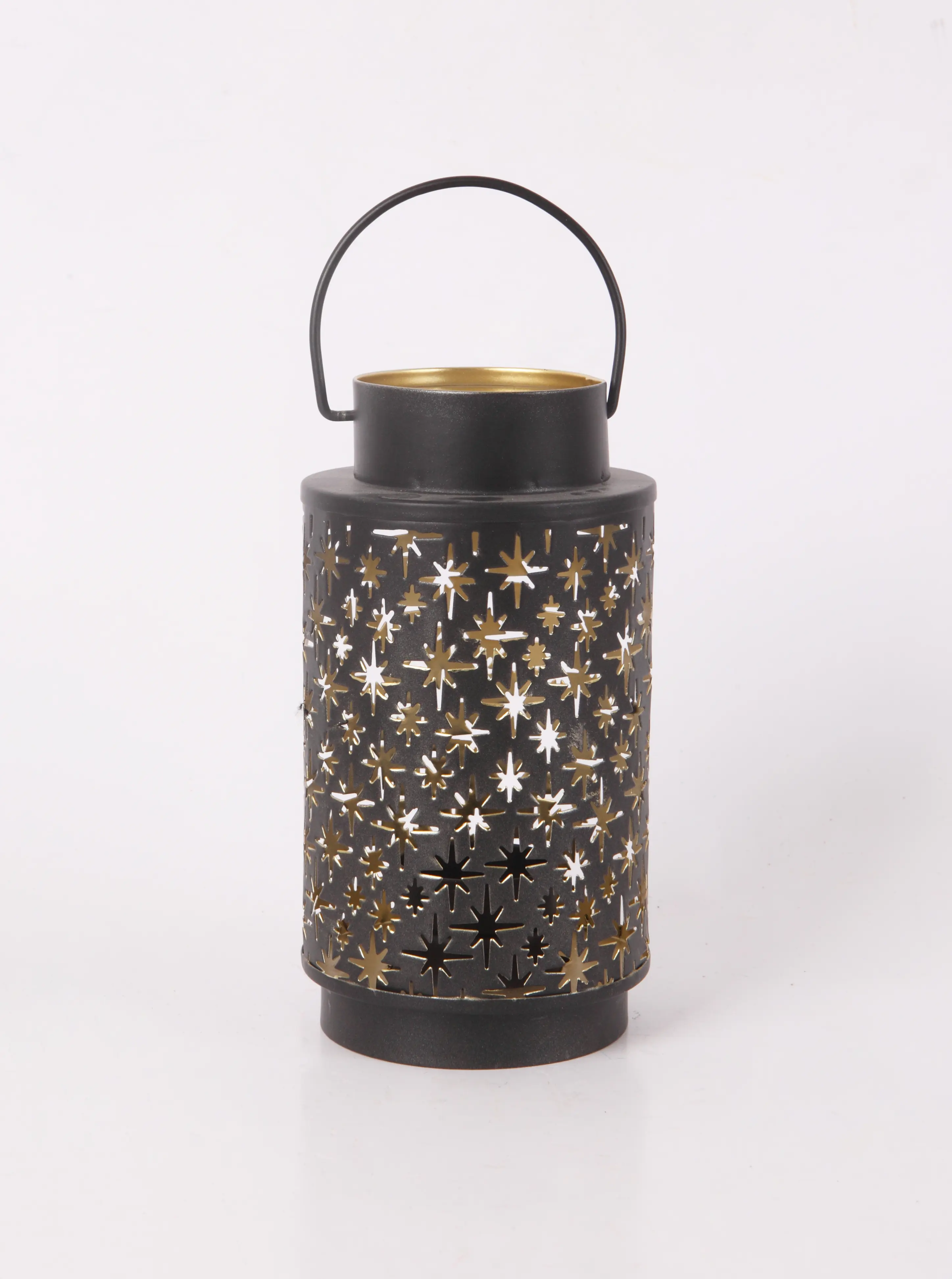 Windlicht Sterne Metall Ø 9 x 17 cm schwarz gold Windlicht Sterne Metall Ø 9 x 17 cm schwarz gold