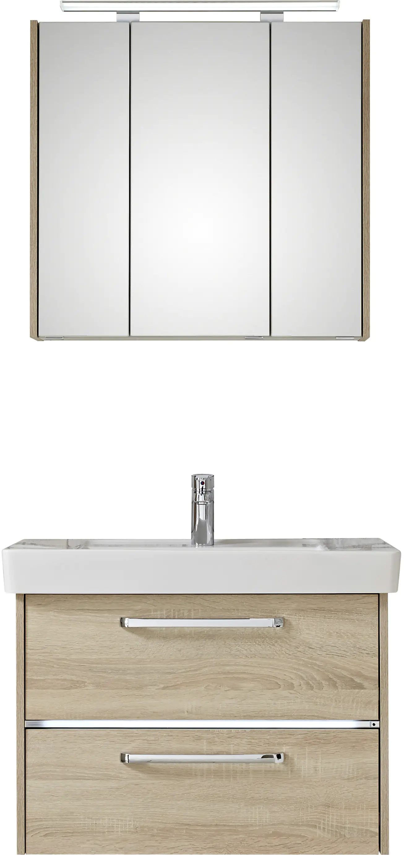 Primaster Badmöbelset Berlin eiche 80 cm LED-Leuchten, Keramikwaschtisch