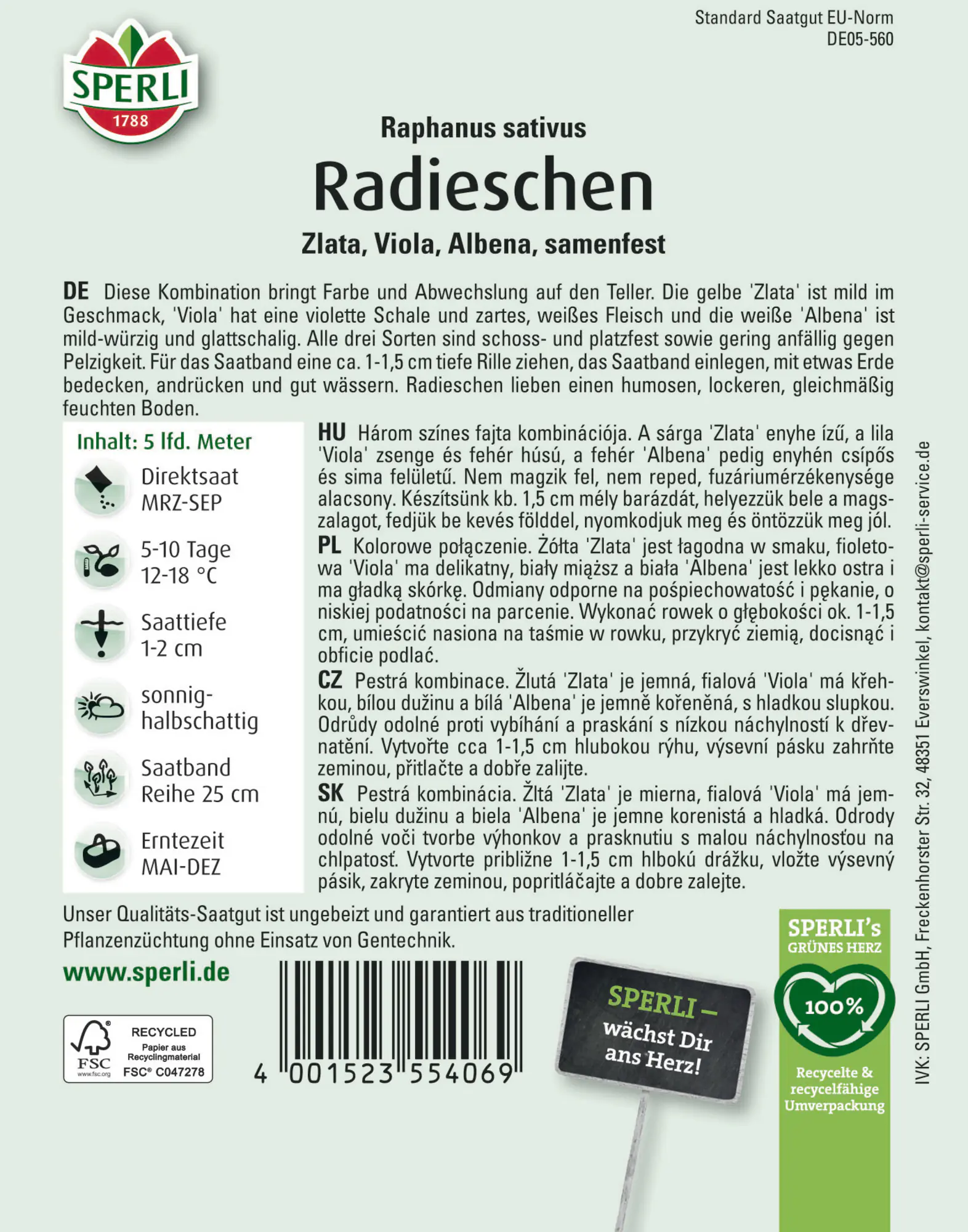 Sperli Saatgut Radieschen Kombination III für bis zu 5 lfd. Meter