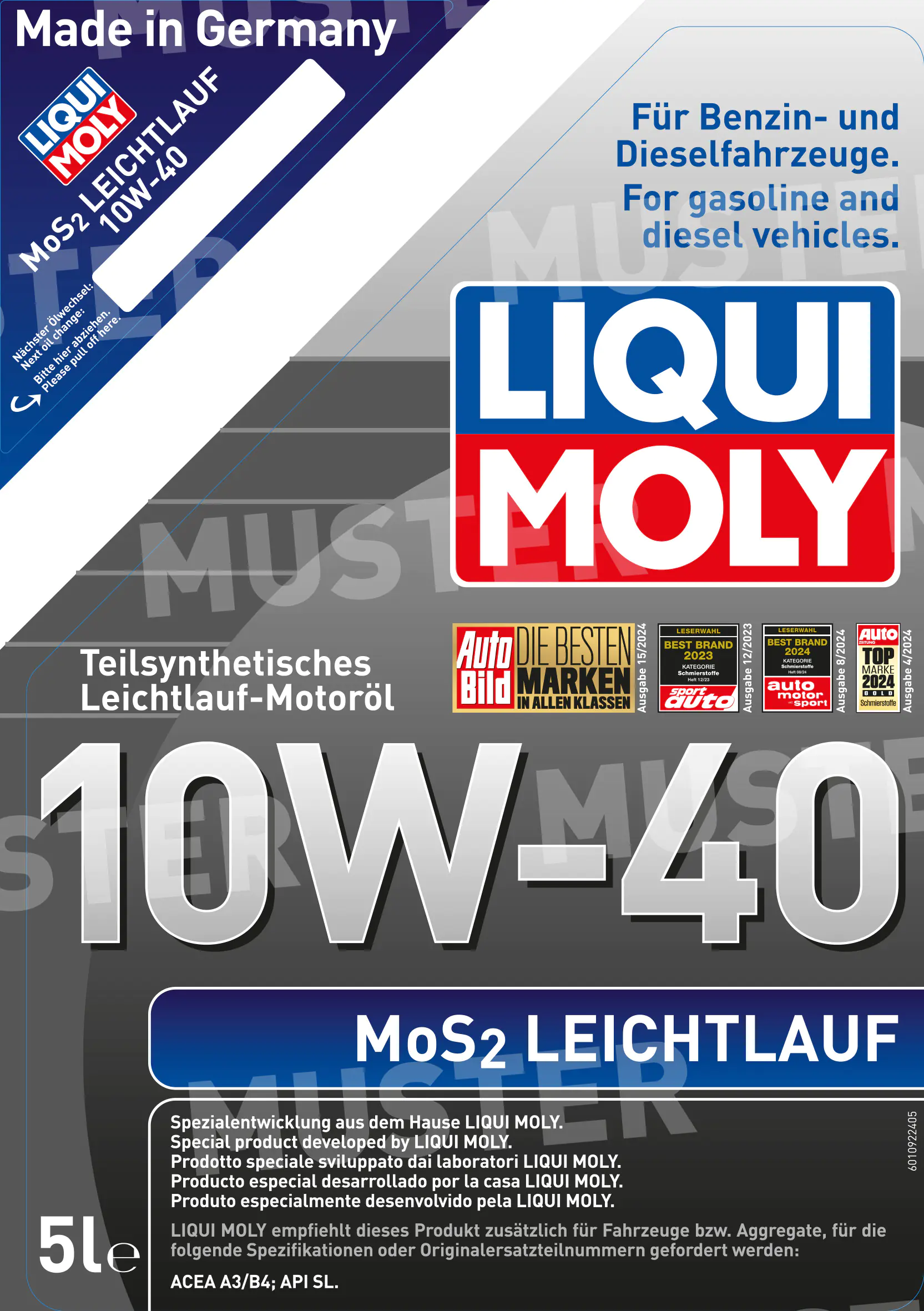 Liqui Moly Motoröl MoS2 Leichtlauf 10W-40 5 L Liqui Moly Motoröl MoS2 Leichtlauf 10W-40 5 L