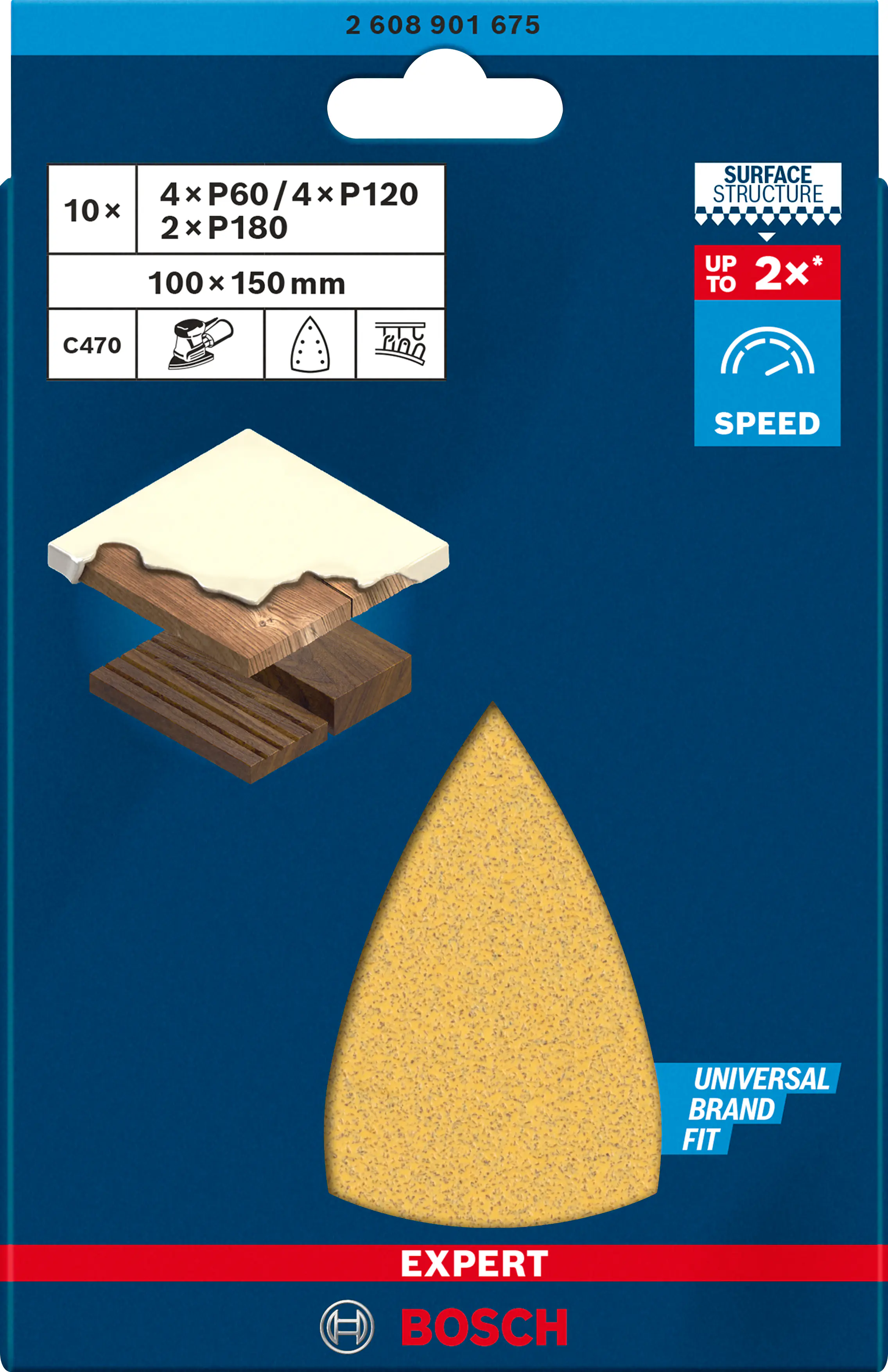 Bosch Expert C470 Schleifpapier-Set 100 x 150 mm G 60/120/180 10 Stück