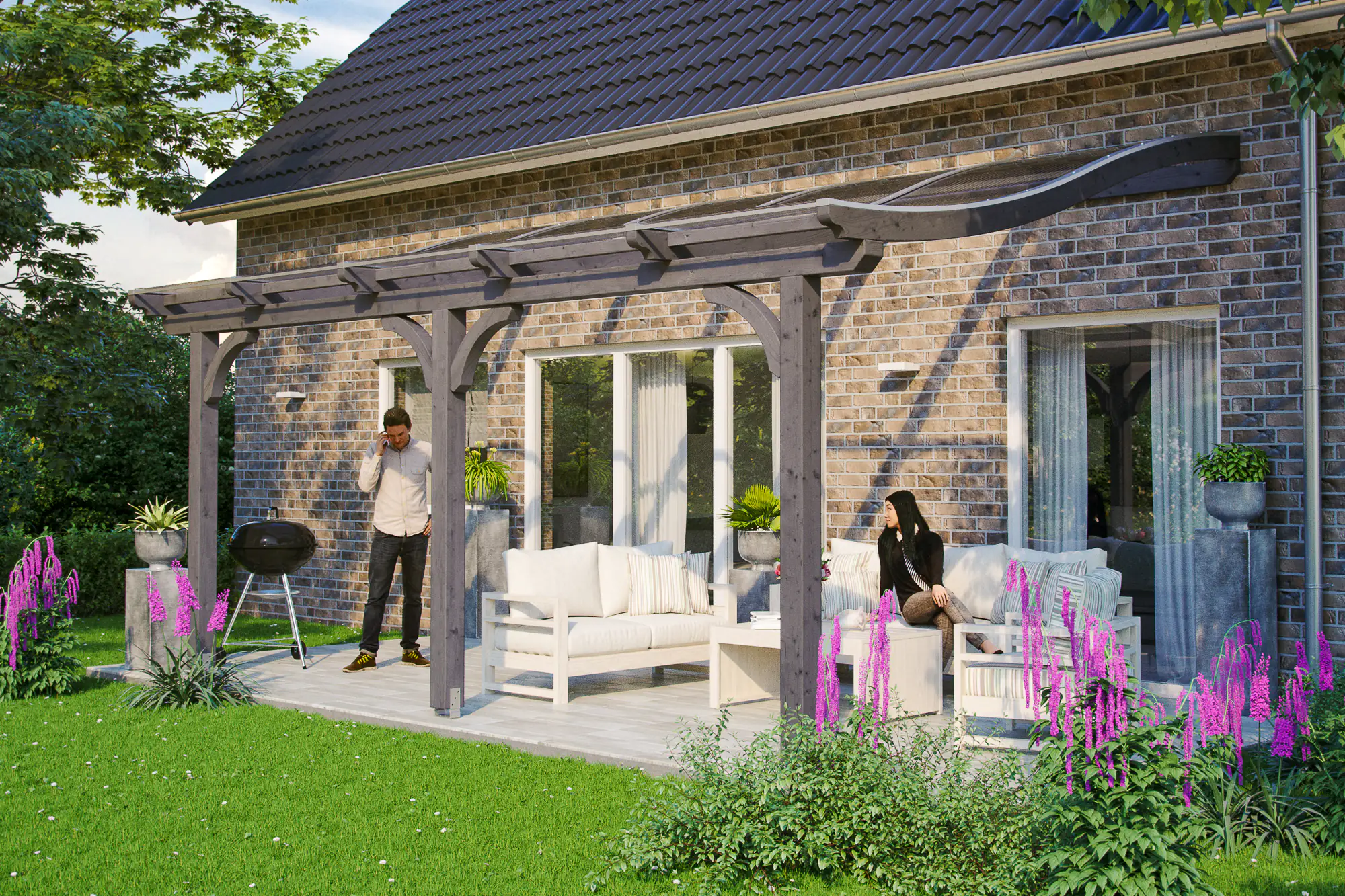 SKAN HOLZ Terrassenüberdachung Venezia 541 x 389 cm lasiert in Schiefergrau