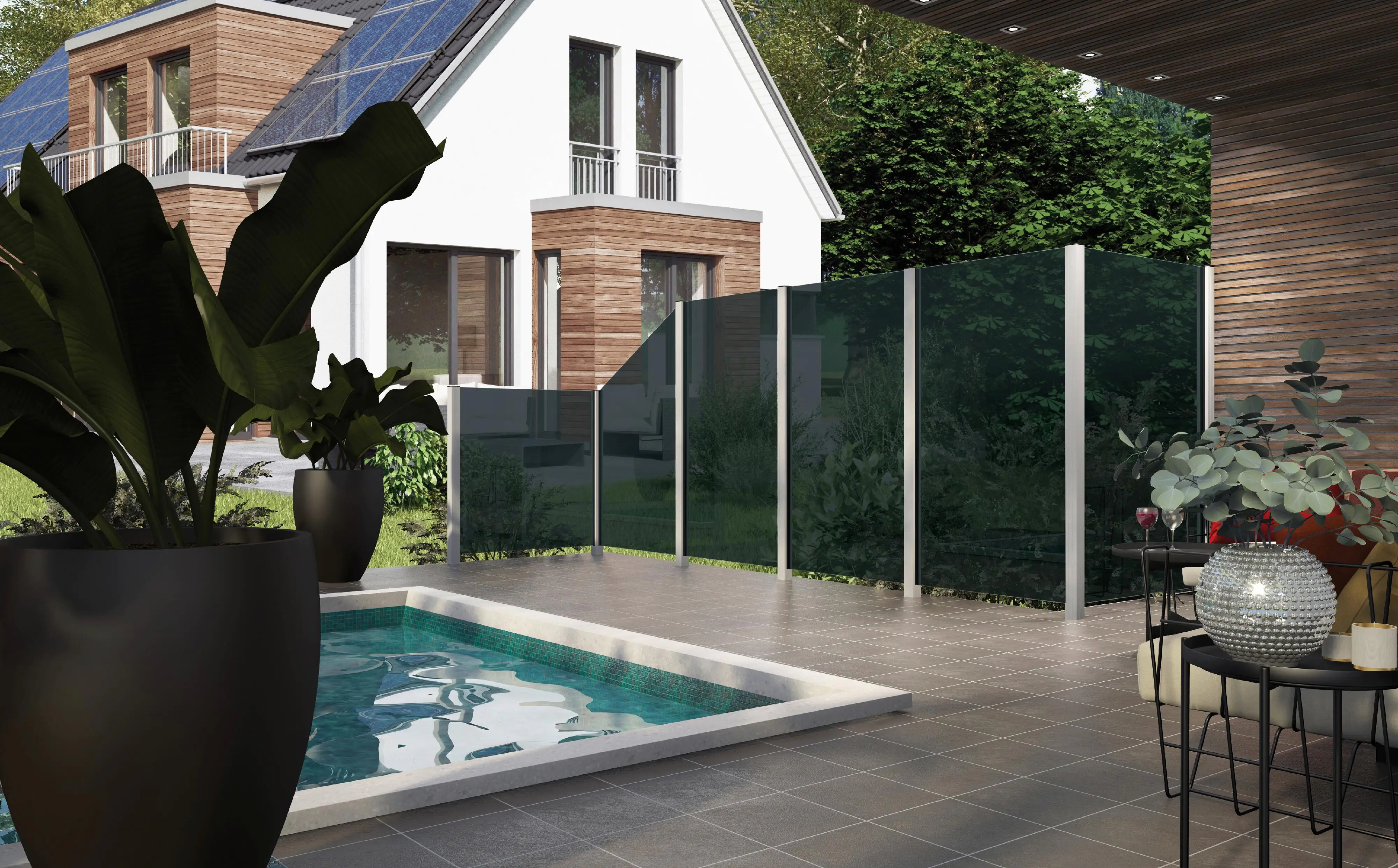 Ambiente Glaszaun Dekor 44/03 schräg 103 x 120/180 cm gehärtetes 8 mm Glas Ambiente Glaszaun Dekor 44/03 schräg 103 x 120/180 cm gehärtetes 8 mm Glas
