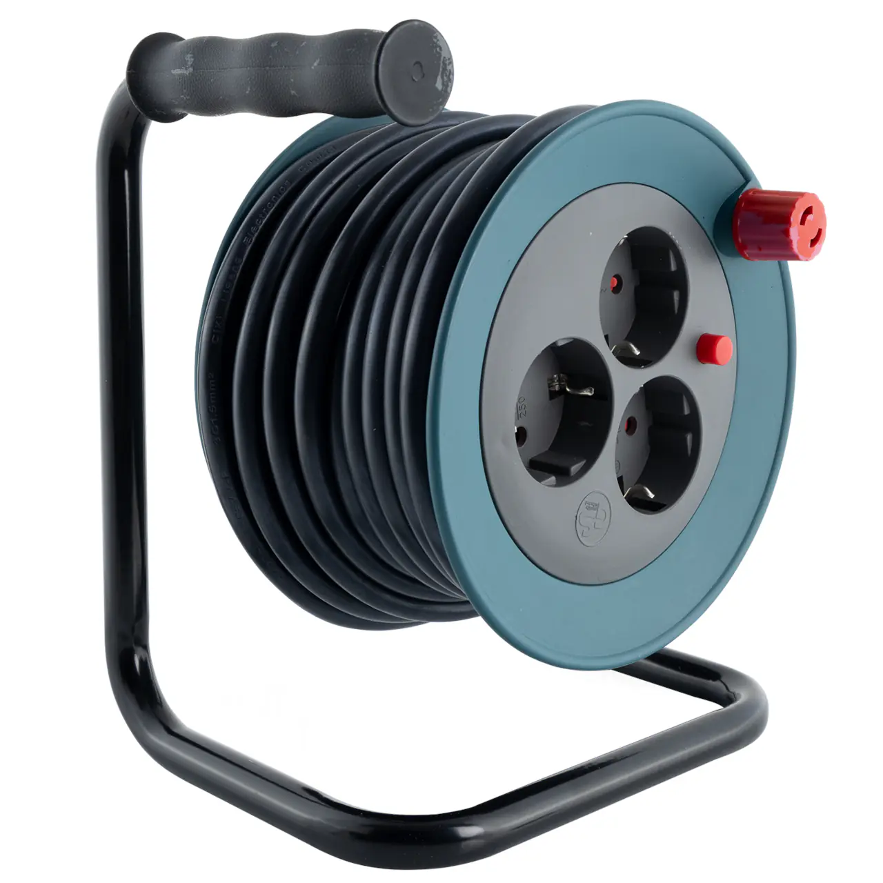 REV Kabeltrommel Innen 10 m  H05VV-F3G1,5 mm² petrol 3x Schutzkontaktstecker 