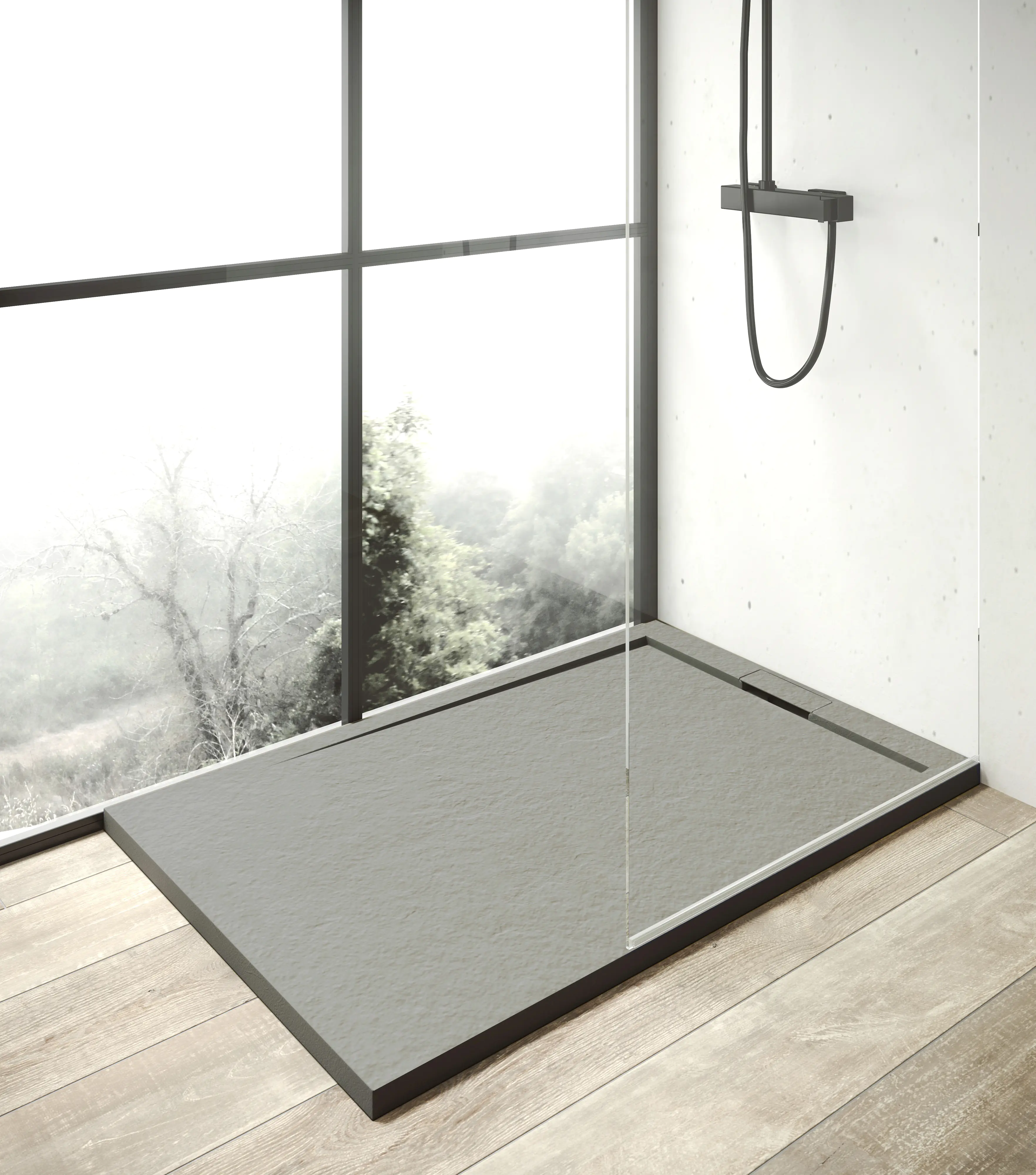 Mineralgussduschwanne Zona 100 x 90 cm, zementgrau, ohne Ablaufgarnitur, ohne Füsse