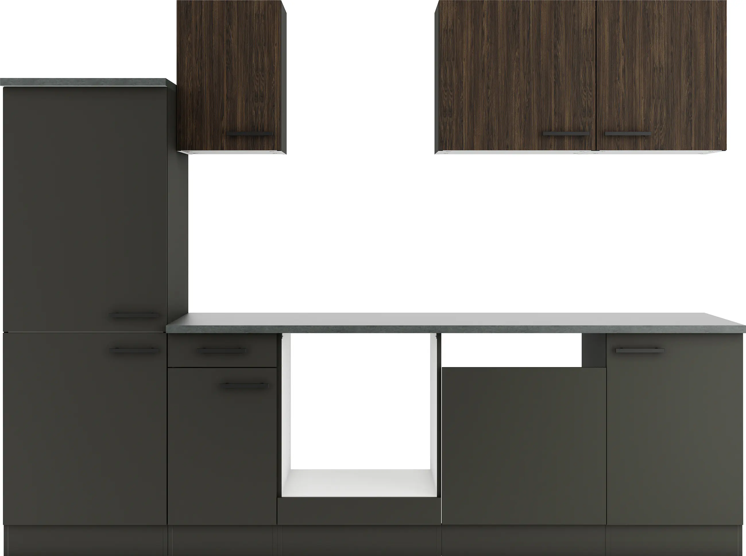 Optifit Küchenzeile Rimini 409/Madrid 420 ohne Geräte anthrazit/nussbaum 270 cm