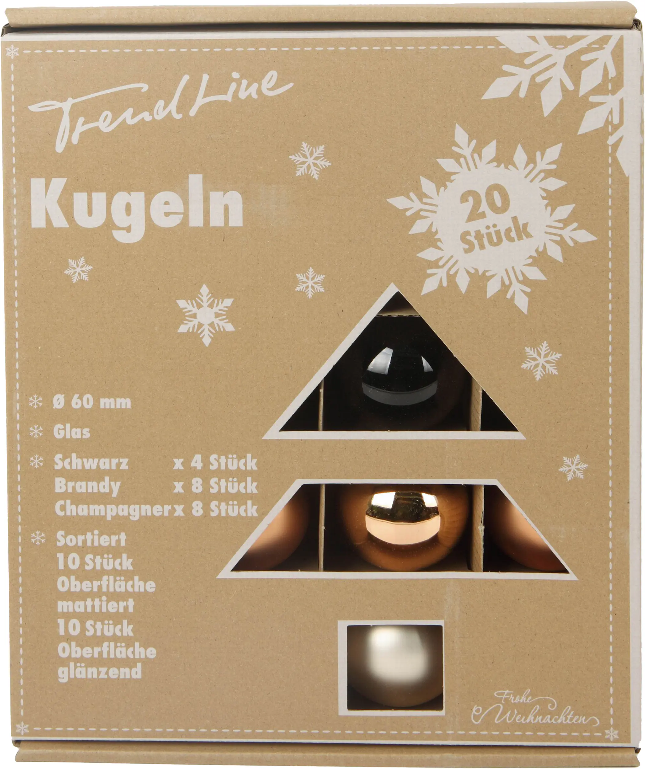 TrendLine Weihnachtskugeln aus Glas Ø 6 cm brandy-braun schwarz 20 Stück
