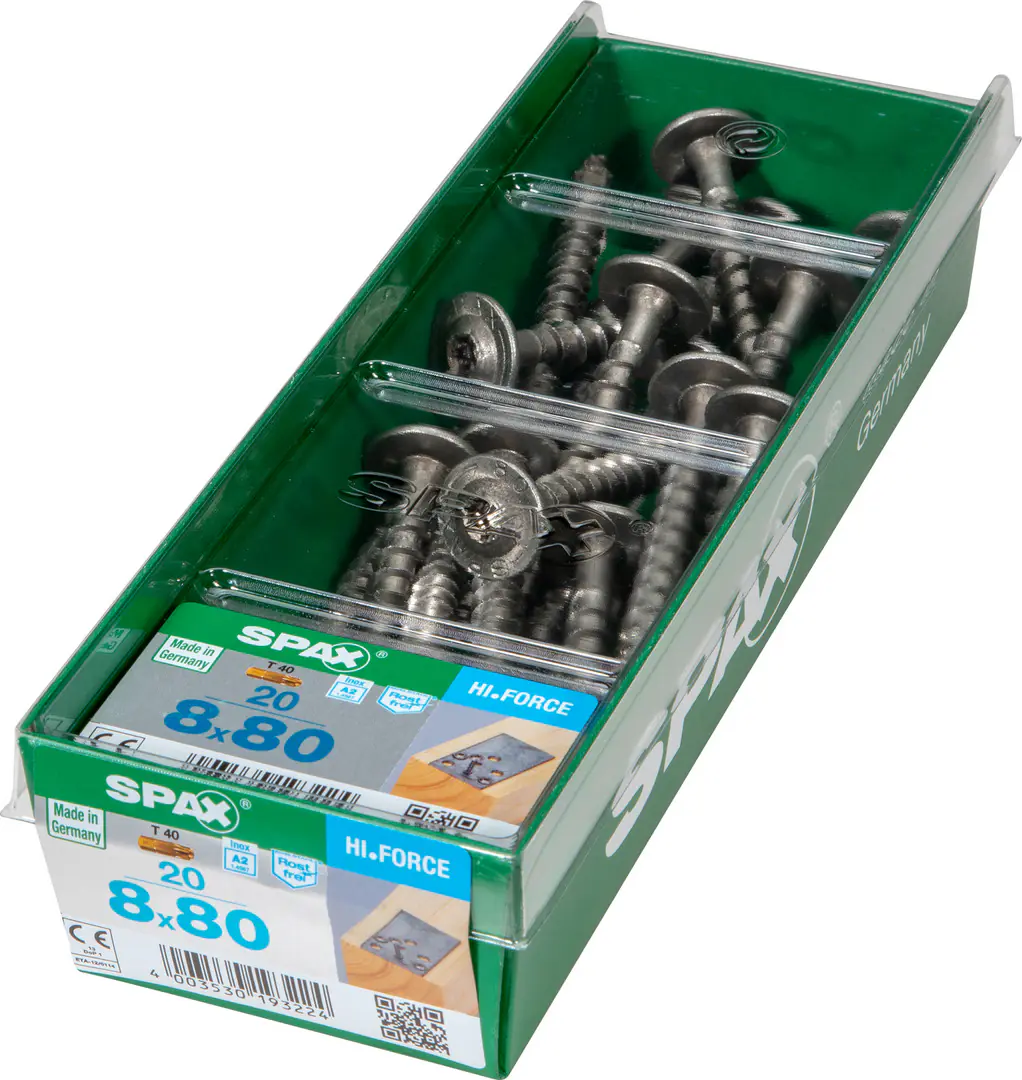 Spax Tellerkopfschrauben 8.0 x 80 mm TX 40 - 20 Stück Edelstahl