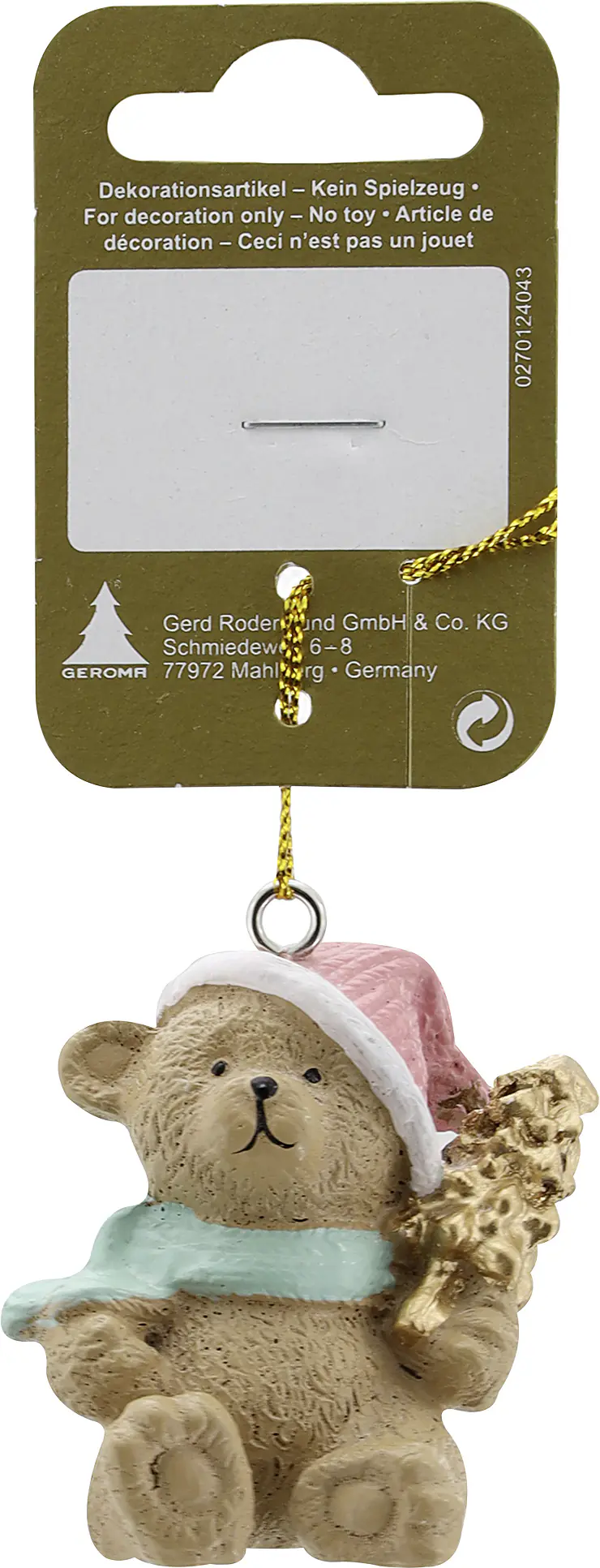 Weihnachtsanhänger Bär 5 cm braun rosa 1 Stück