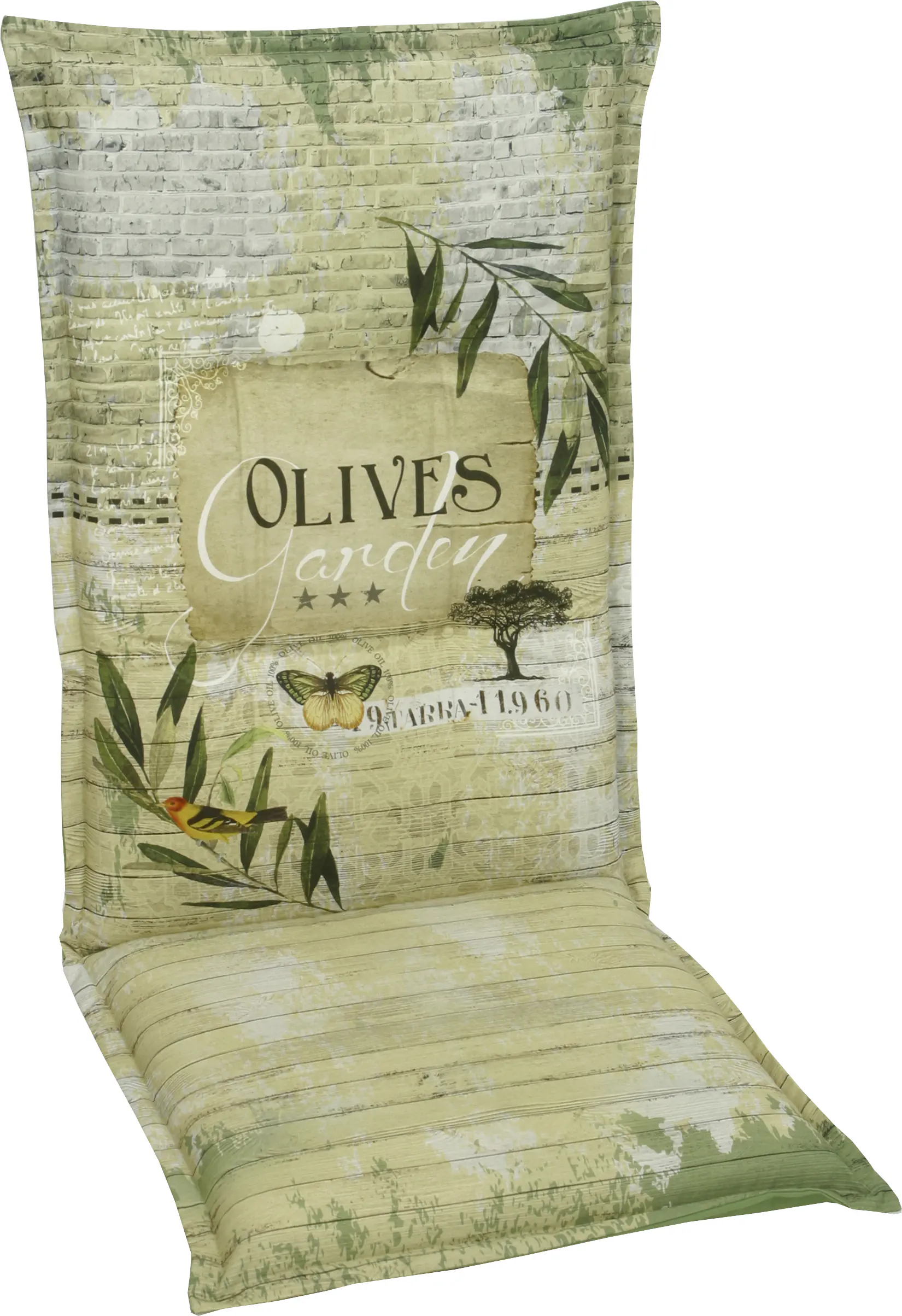 Go-De Hochlehner-Auflage 120 cm x 50 cm x 7 cm, grün beige gemustert