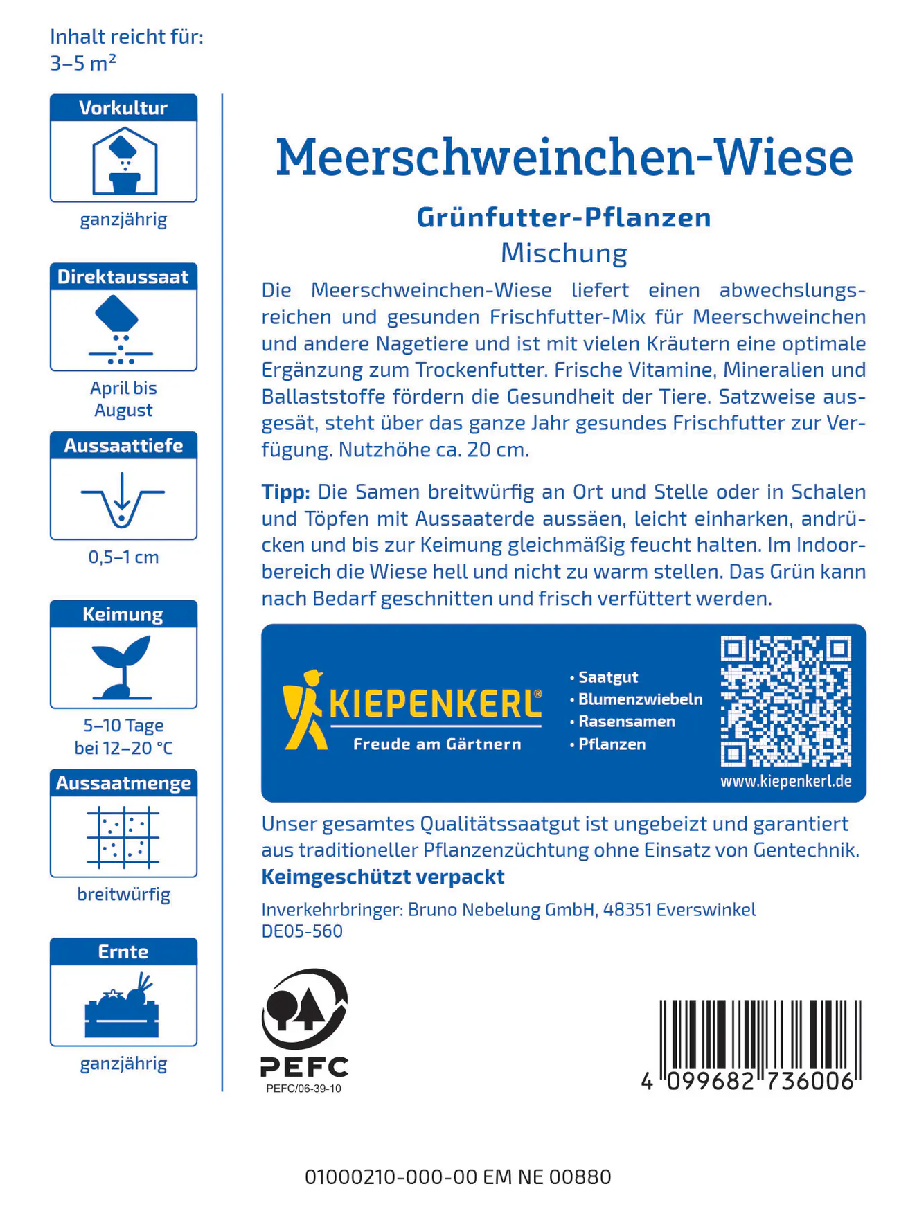 Kiepenkerl Rasensamen Meerschweinchen-Wiesen Grünfutter-Pflanzen für ca. 3 - 5 m²