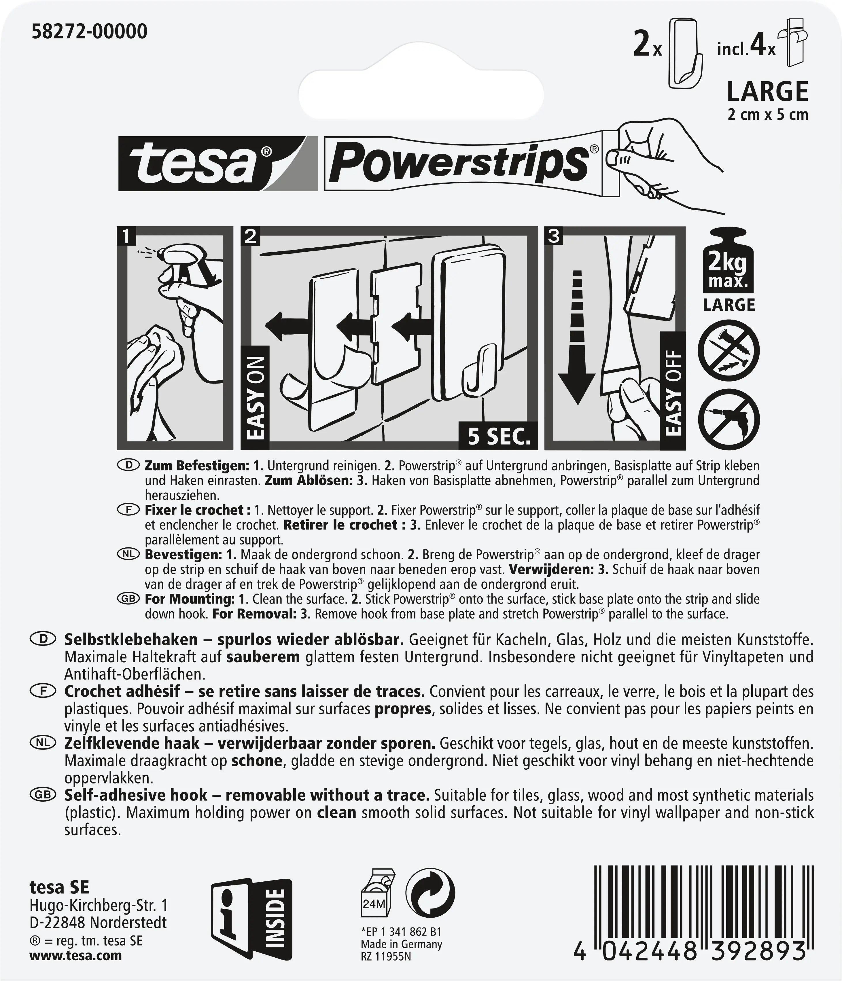 tesa Powerstrips Haken Large rechteckig, weiß