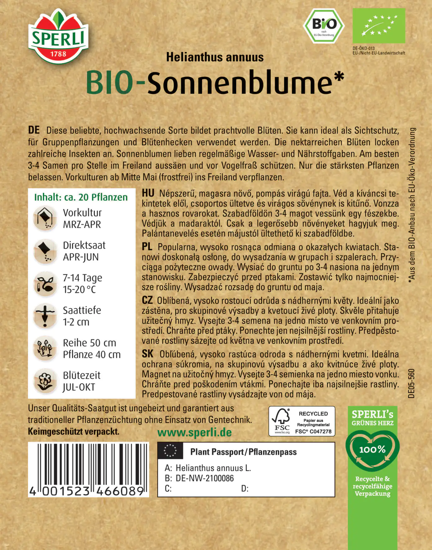 Sperli BIO Sonnenblume