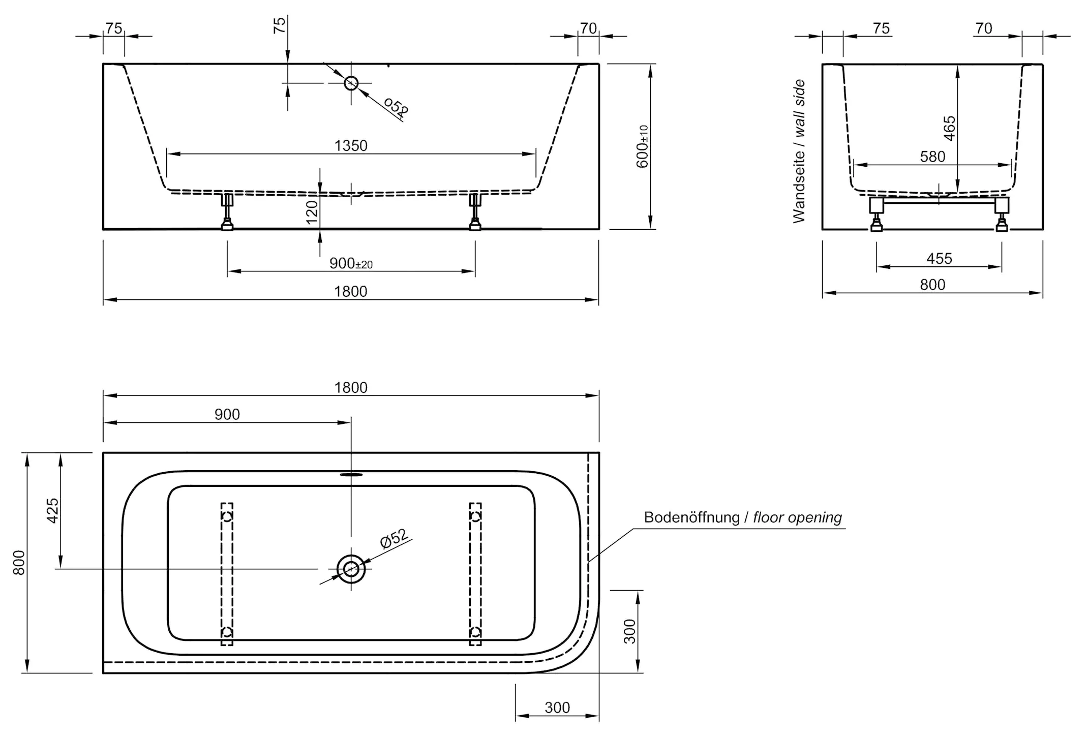 Ottofond Whirlpool-Badewannen-Komplettset Spirit 180 x 80 cm