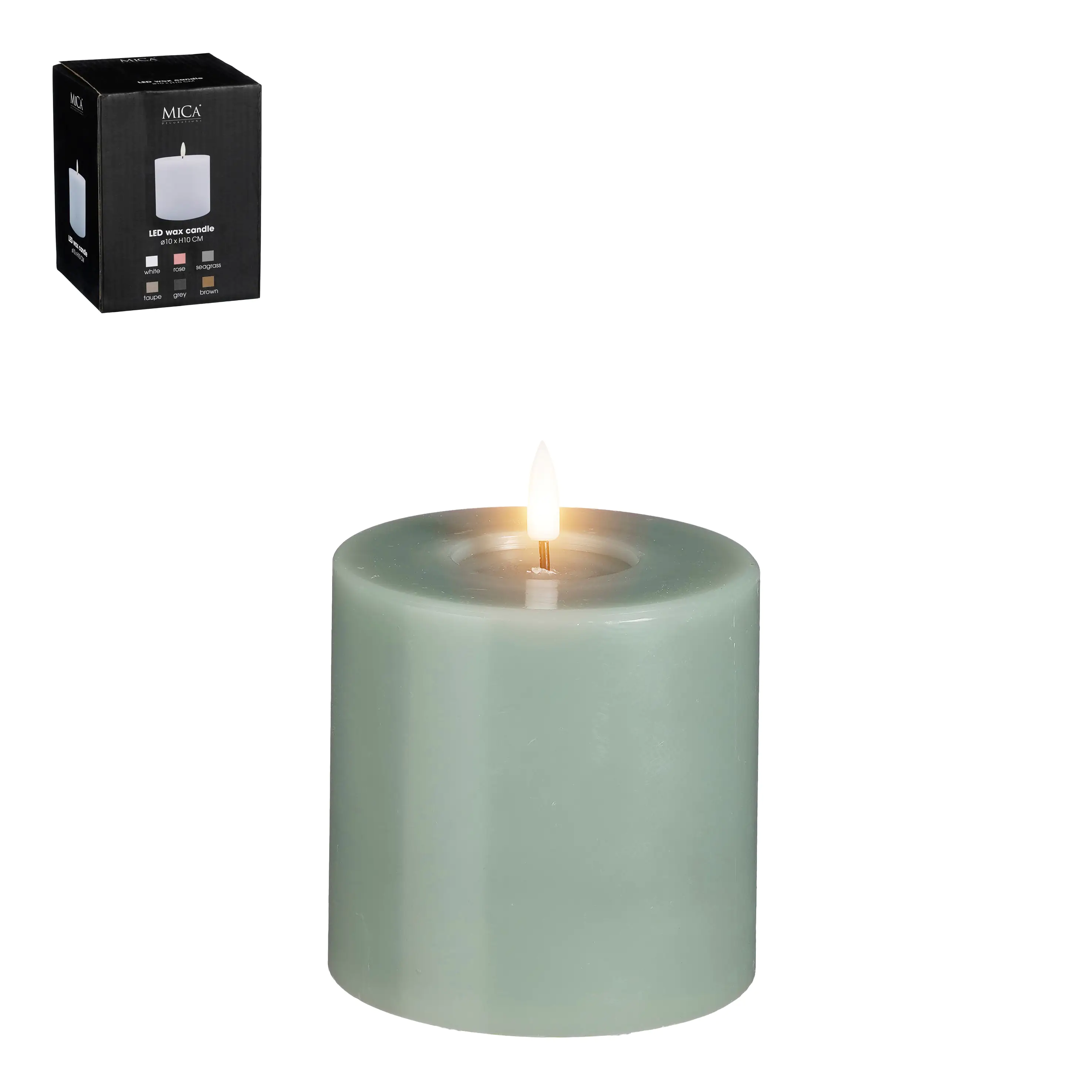 Mica LED Kerze grün, warm weiss, batteriebetrieben mit Timer 10 x Ø 10 cm