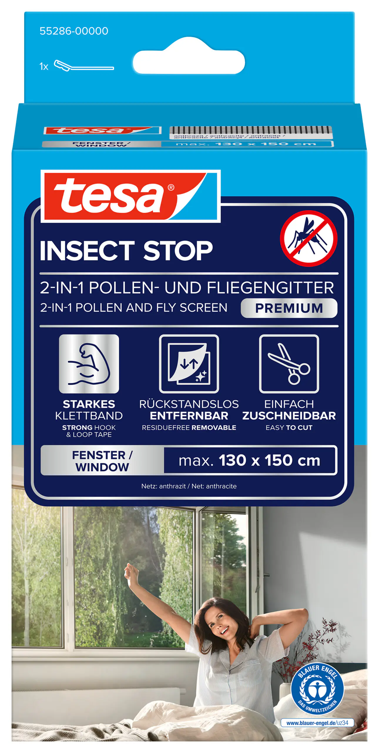 tesa Pollenschutzgitter 130 x 150 cm Anthrazit