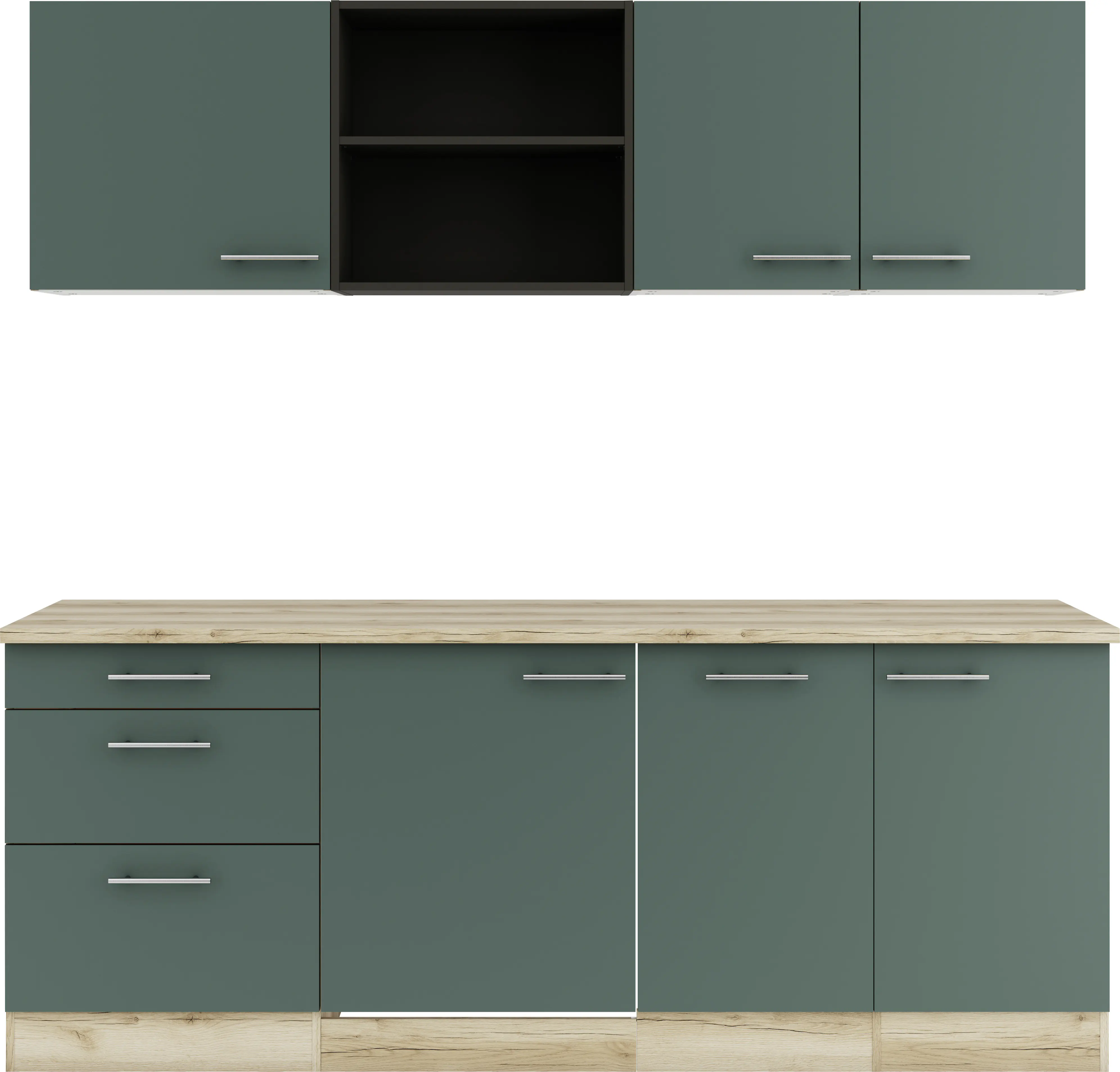 Optifit Küchenzeile Savona 405 ohne Geräte steingrün 210 cm 