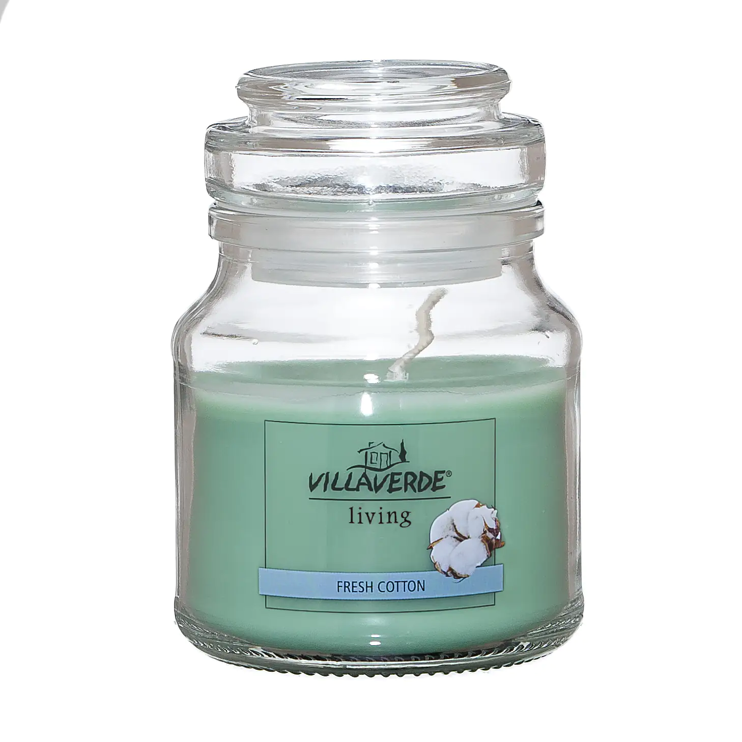 Villa Verde Duftkerze im Glas m. Deckel Fresh Cotton, Höhe: 7,8 cm, Ø 7 cm