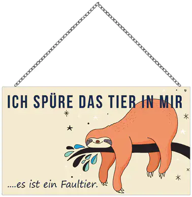Schild mit Spruch Das Tier in mir, 23 x 13 cm mit Kette