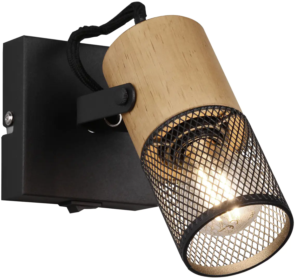 Trio Leuchten 1er Spot Tosh schwarz matt, Holz