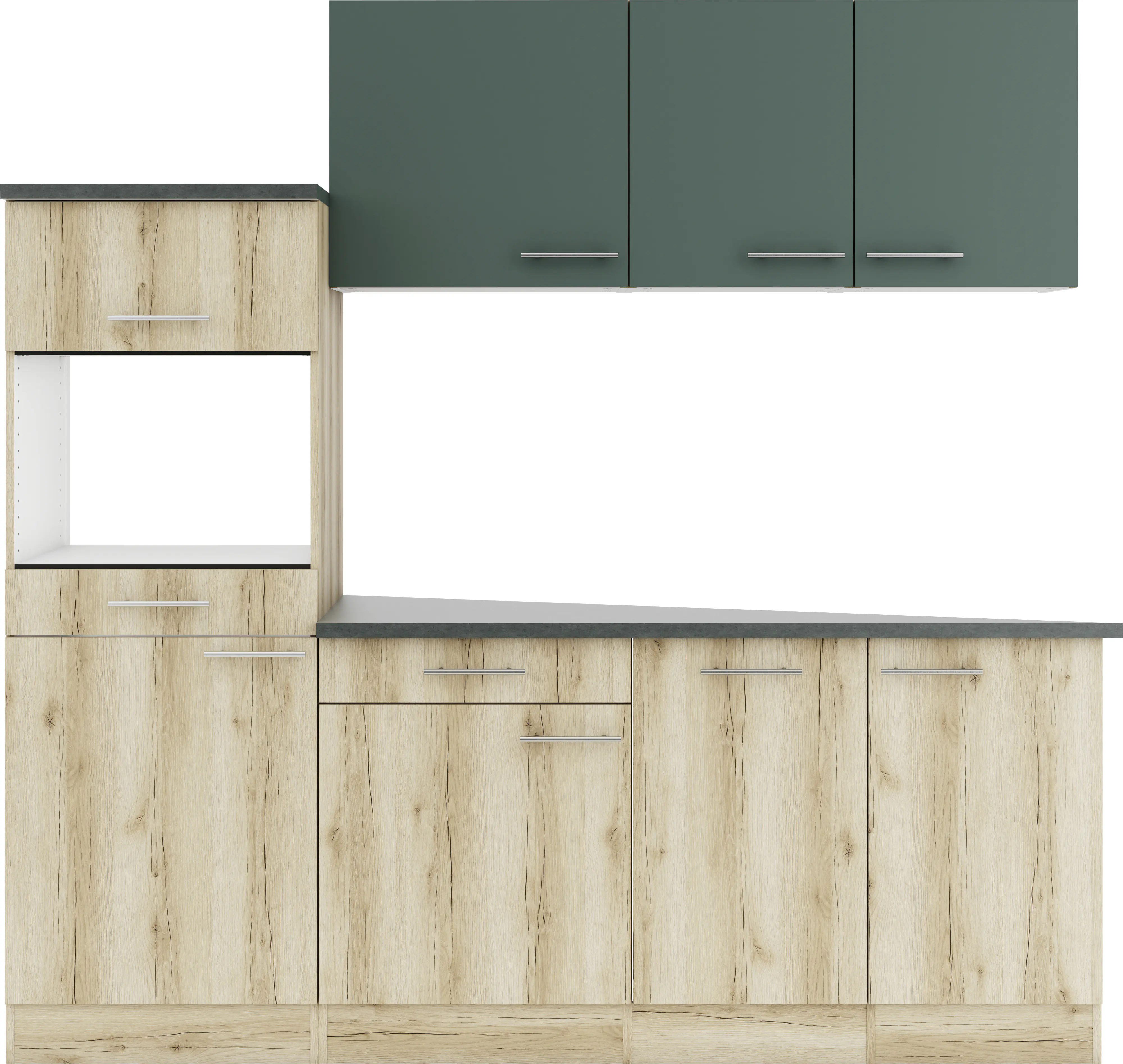 Optifit Küchenzeile Savona 405/Livorno 290 ohne Geräte steingrün/wildeiche 210 cm