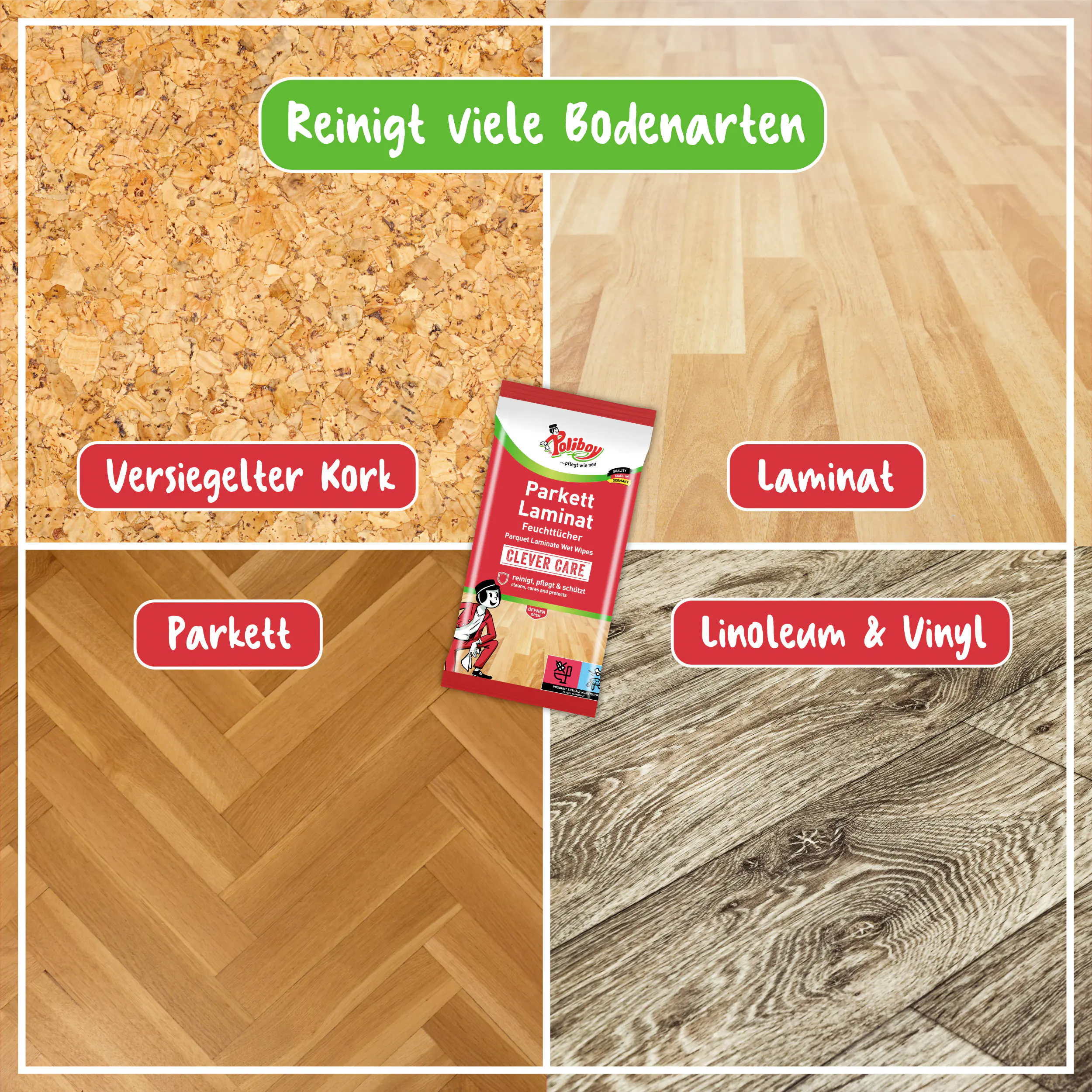 Poliboy Feuchttücher für Parkett 15 Stück