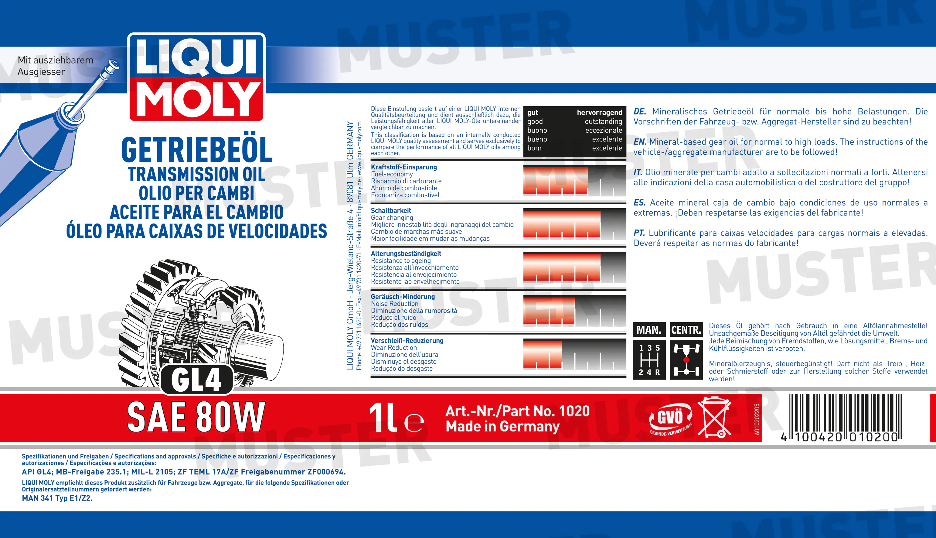 Liqui Moly Getriebeöl GL4 80W 1 L Liqui Moly Getriebeöl GL4 80W 1 L