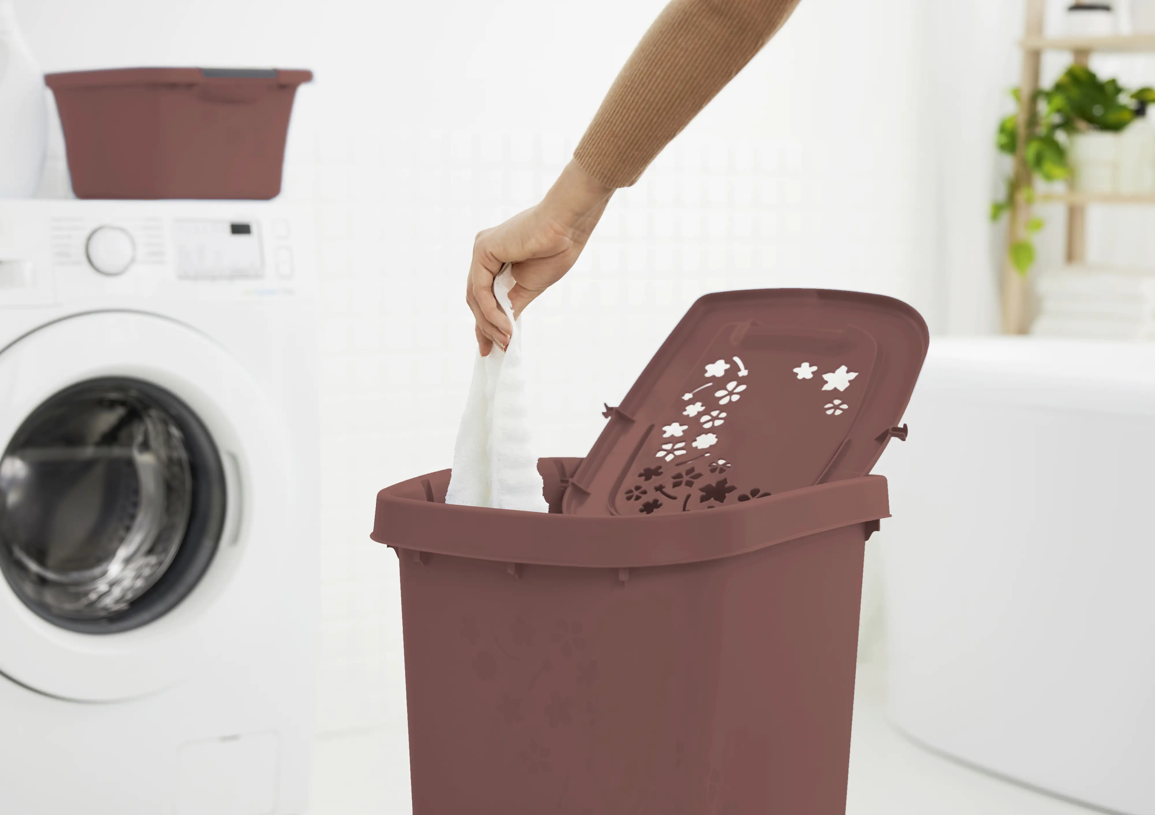 Rotho Wäschesammler Flowers, 55 l iron rot